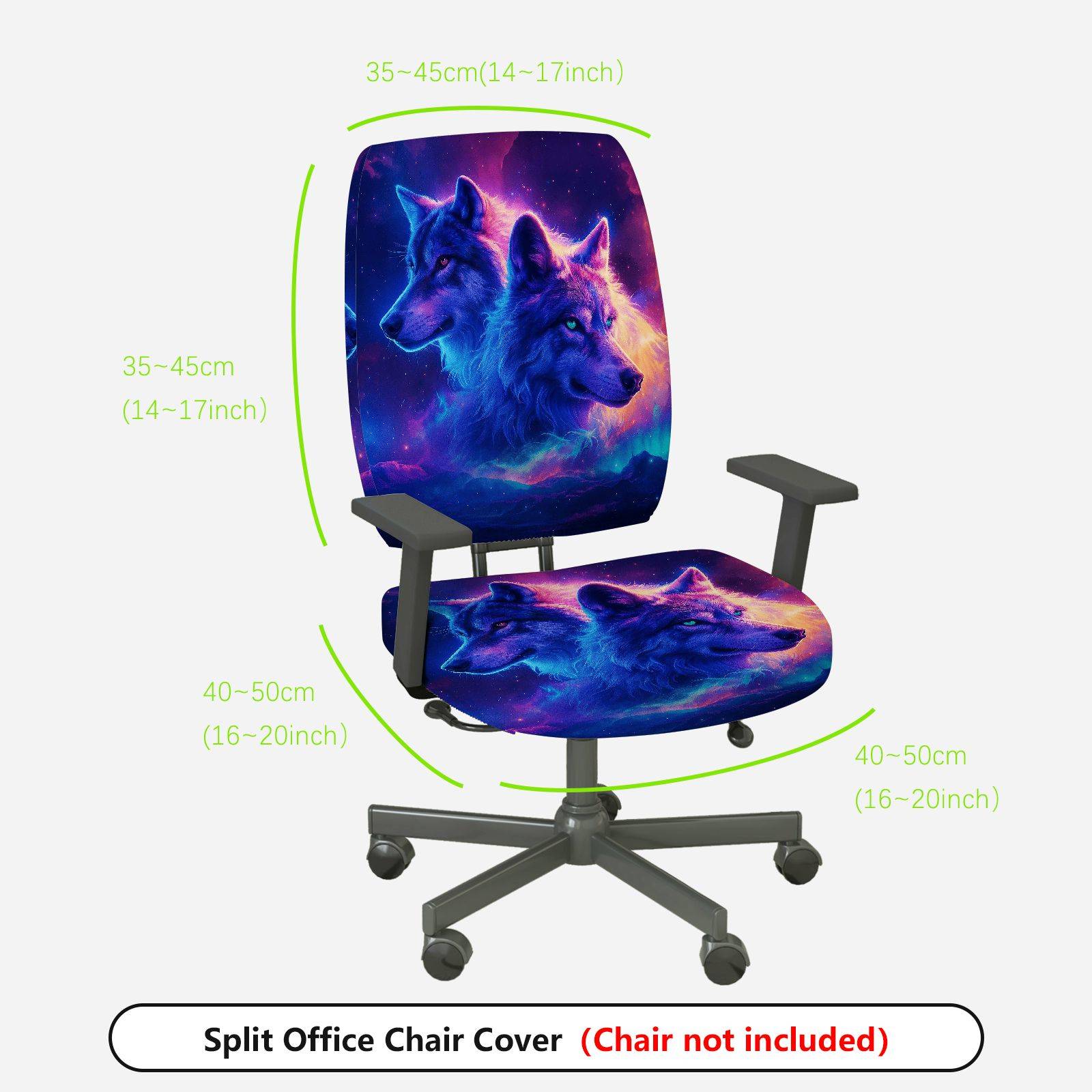 2-Piece Galaxy Wolf Art Starry Night Animal  Computer Chair Cover Set, Seat and Backrest