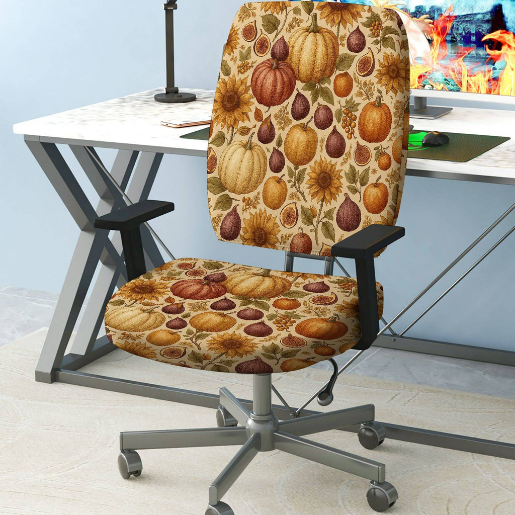 2-Piece Autumn Pumpkin Sunflower Harvest Festival Thanksgiving  Computer Chair Cover Set, Seat and Backrest