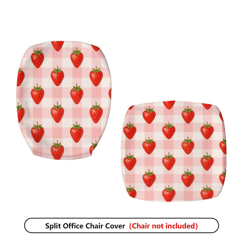 2-Piece Strawberry Checkered Pattern Red Fresh  Computer Chair Cover Set, Seat and Backrest