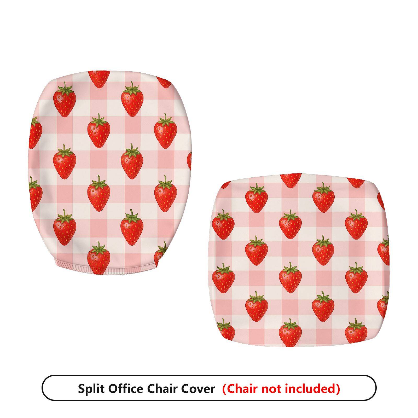 2-Piece Strawberry Checkered Pattern Red Fresh  Computer Chair Cover Set, Seat and Backrest