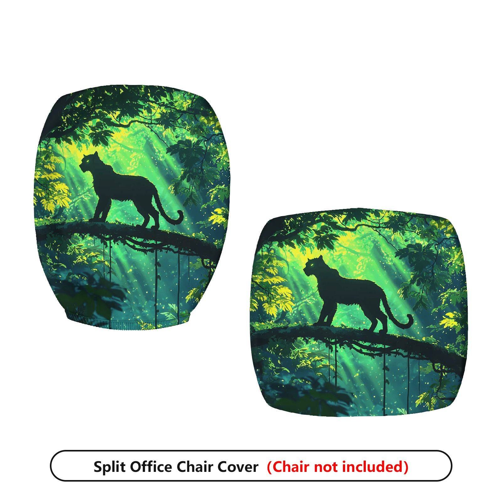 2-Piece Jungle Leopard Animal Forest Green Nature  Computer Chair Cover Set, Seat and Backrest