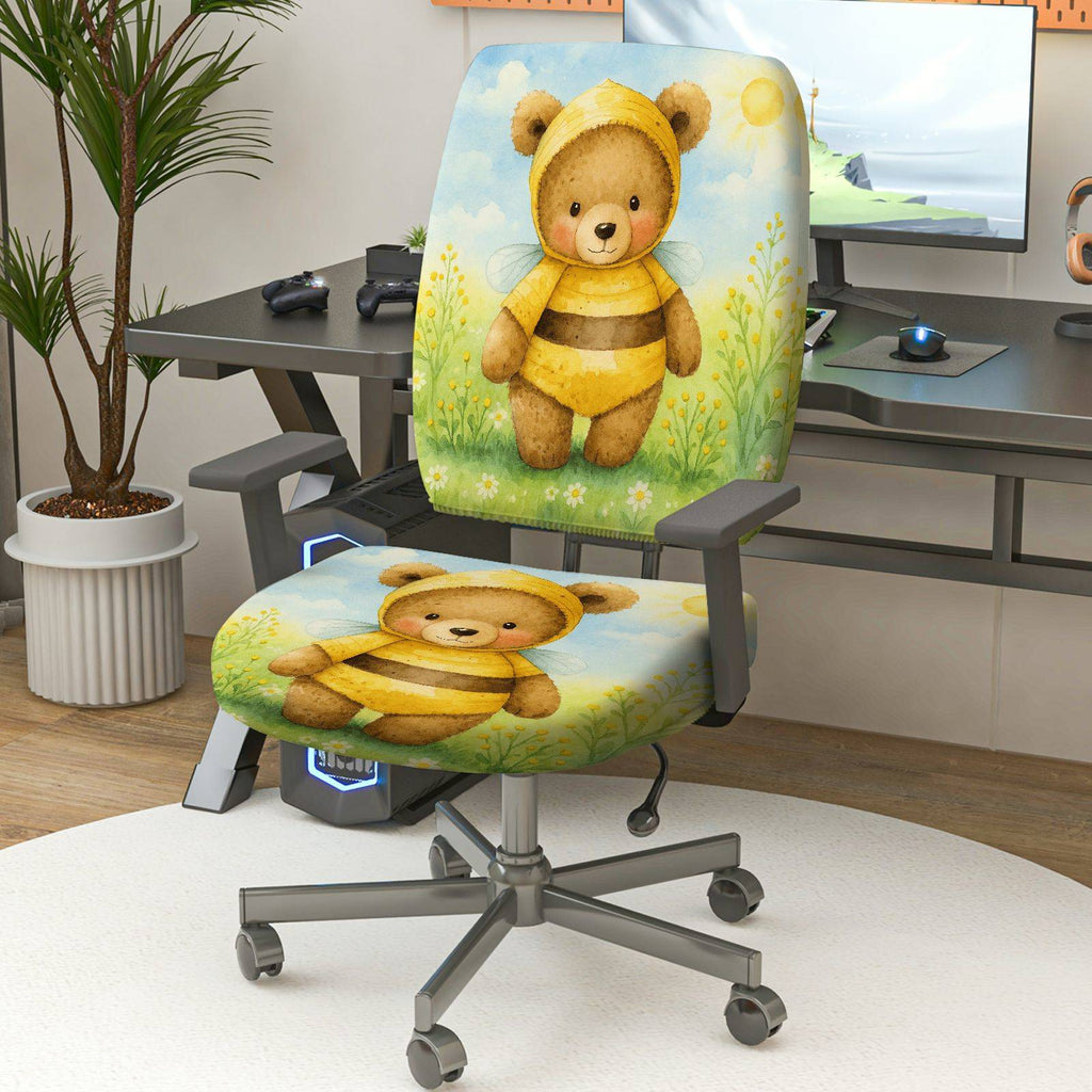 2-Piece Cute Animal Bee Spring Flora Summer  Computer Chair Cover Set, Seat and Backrest