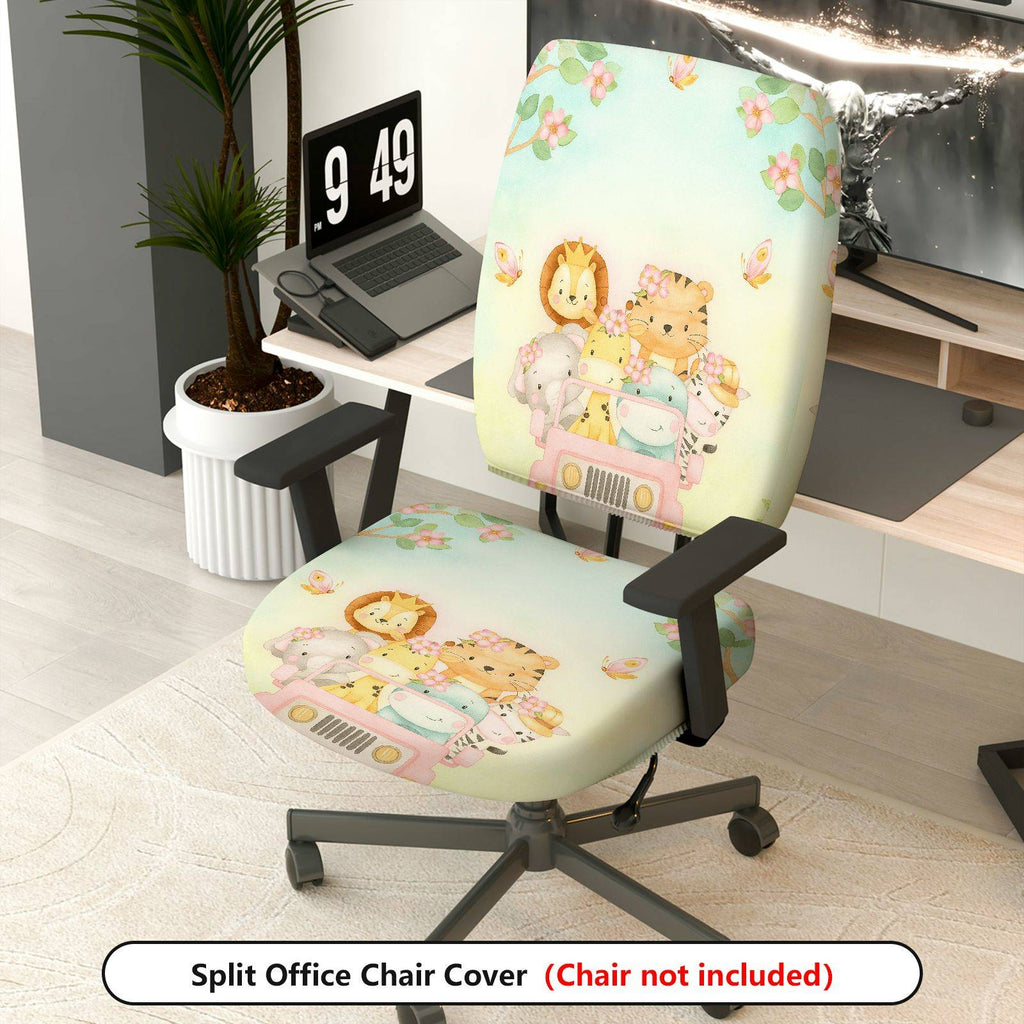 2-Piece Animal Floral Car Journey Spring  Computer Chair Cover Set, Seat and Backrest