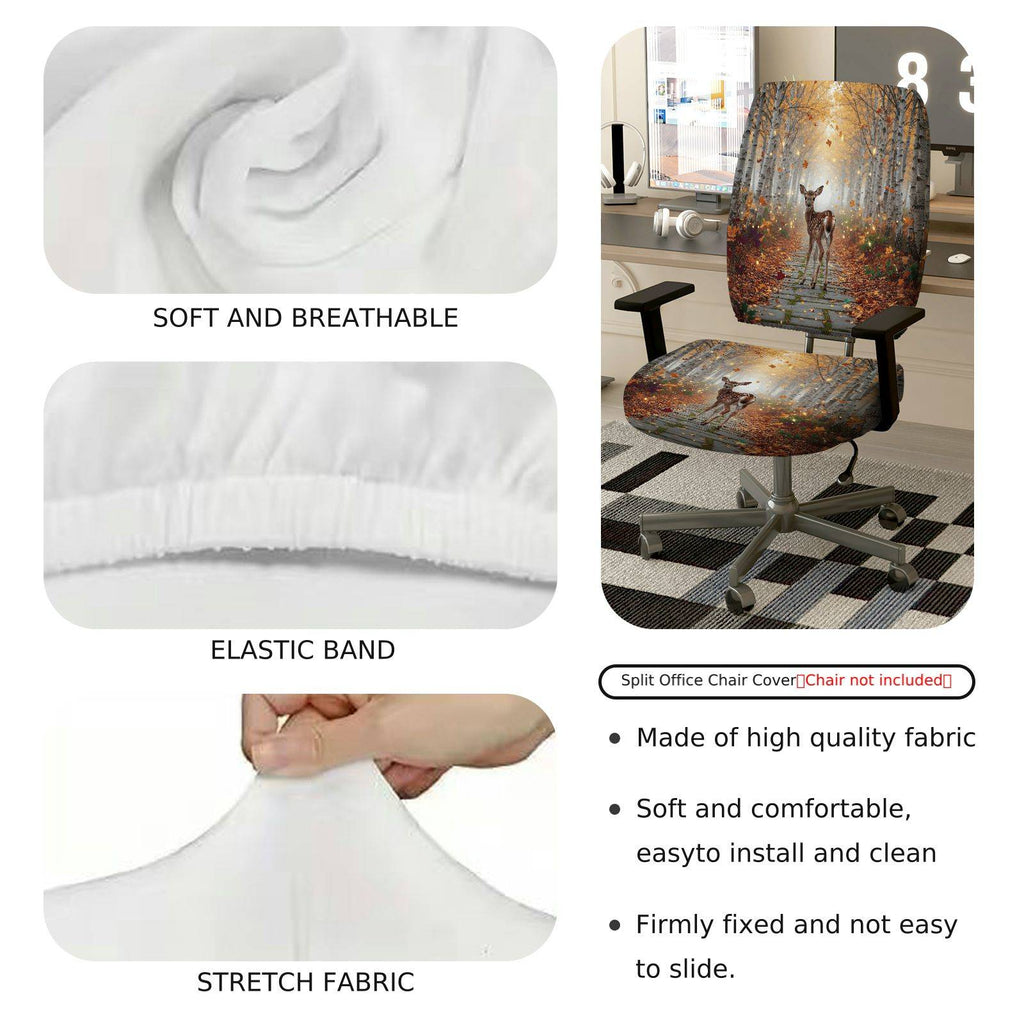 2-Piece Autumn Deer Forest Path Leaves Nature  Computer Chair Cover Set, Seat and Backrest