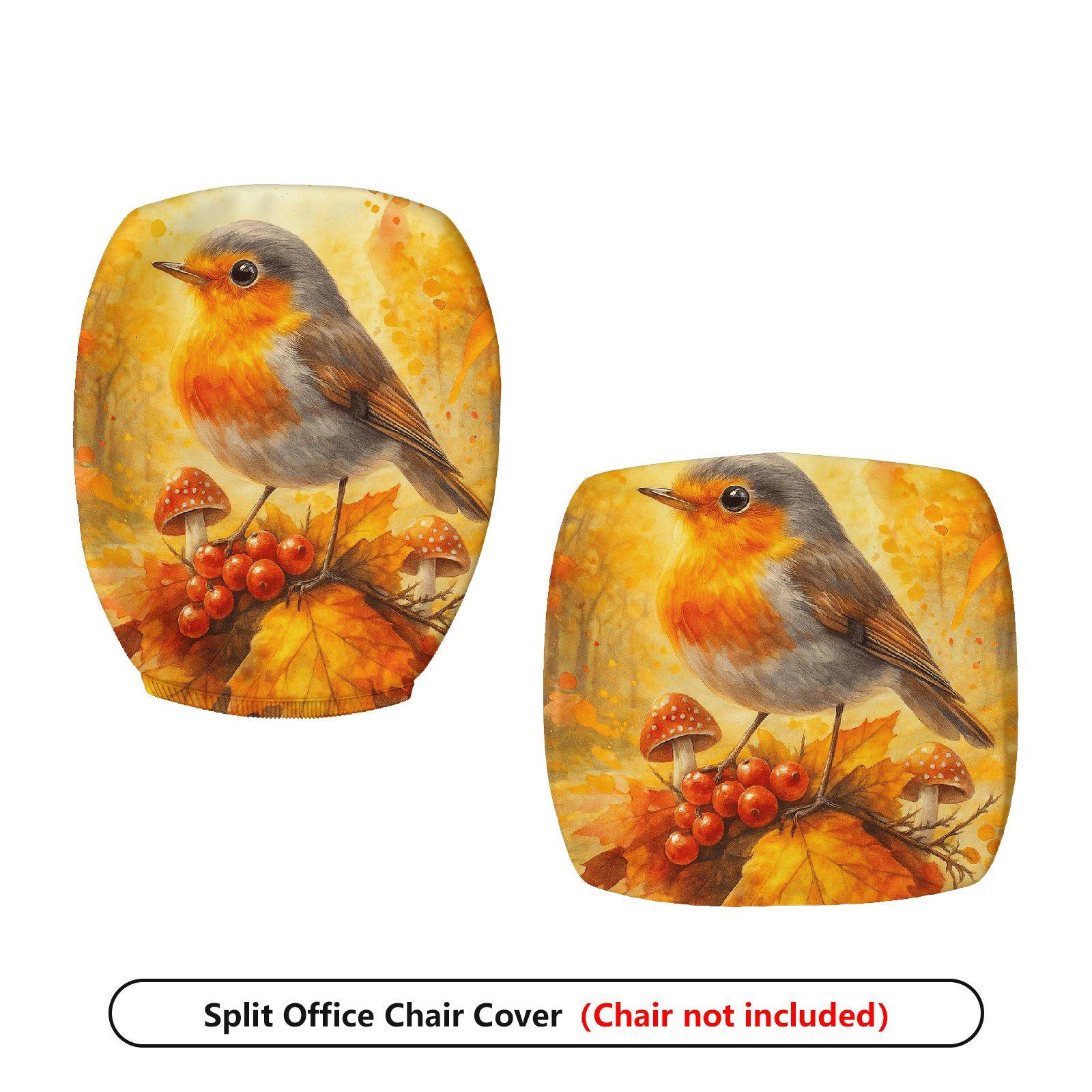 2-Piece Autumn Bird Mushroom Nature Artistic  Computer Chair Cover Set, Seat and Backrest