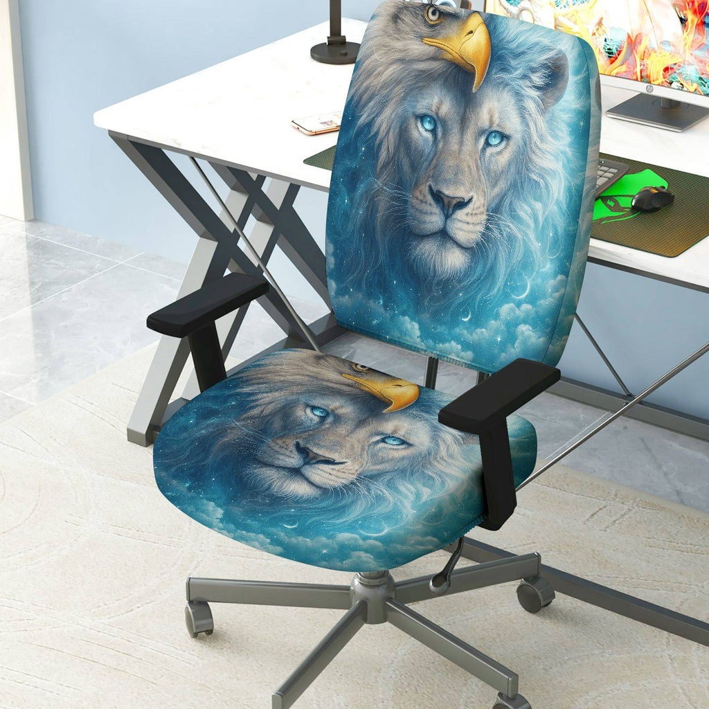 2-Piece Animal Lion Eagle Moon Star Sky  Computer Chair Cover Set, Seat and Backrest