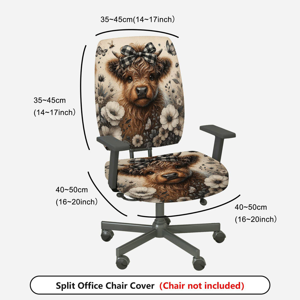 2-Piece Cute Animal Floral Bow Playful Holiday  Computer Chair Cover Set, Seat and Backrest