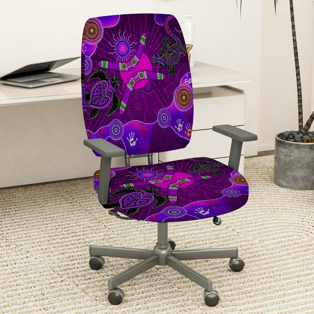 2-Piece Geometric Abstract Artistic Purple Pattern Festival  Computer Chair Cover Set, Seat and Backrest
