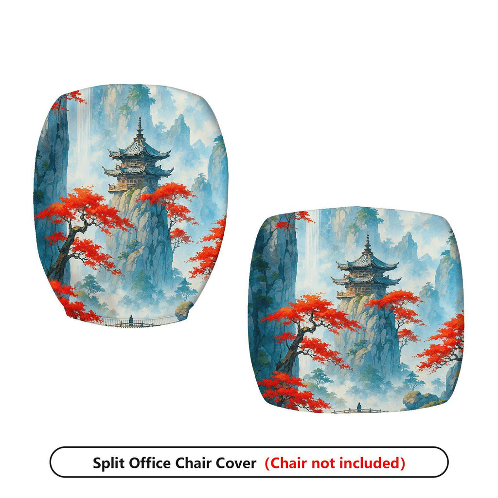 2-Piece Asian Zen Nature Landscape Art  Computer Chair Cover Set, Seat and Backrest