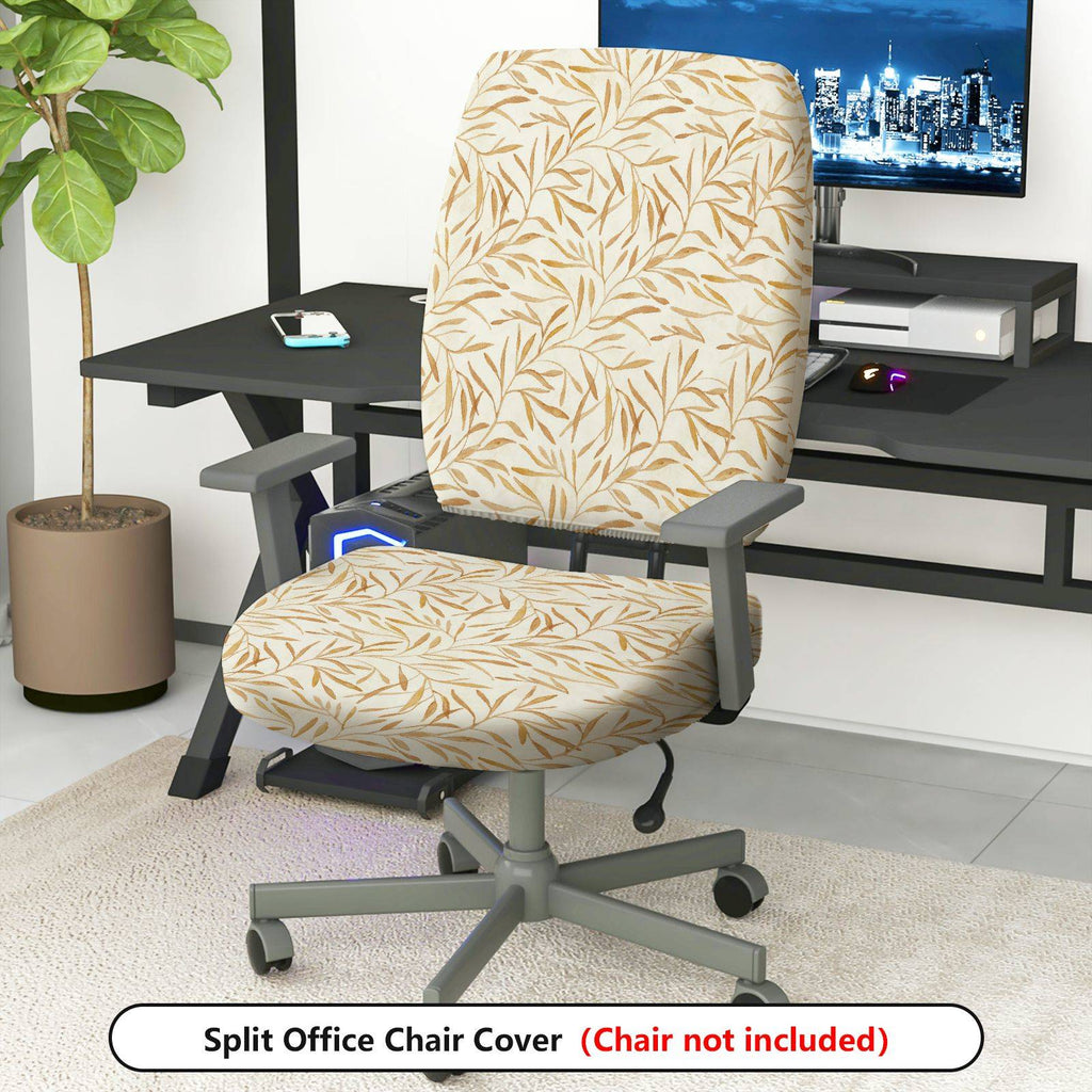 2-Piece Abstract Golden Leaves Pattern Decorative  Computer Chair Cover Set, Seat and Backrest