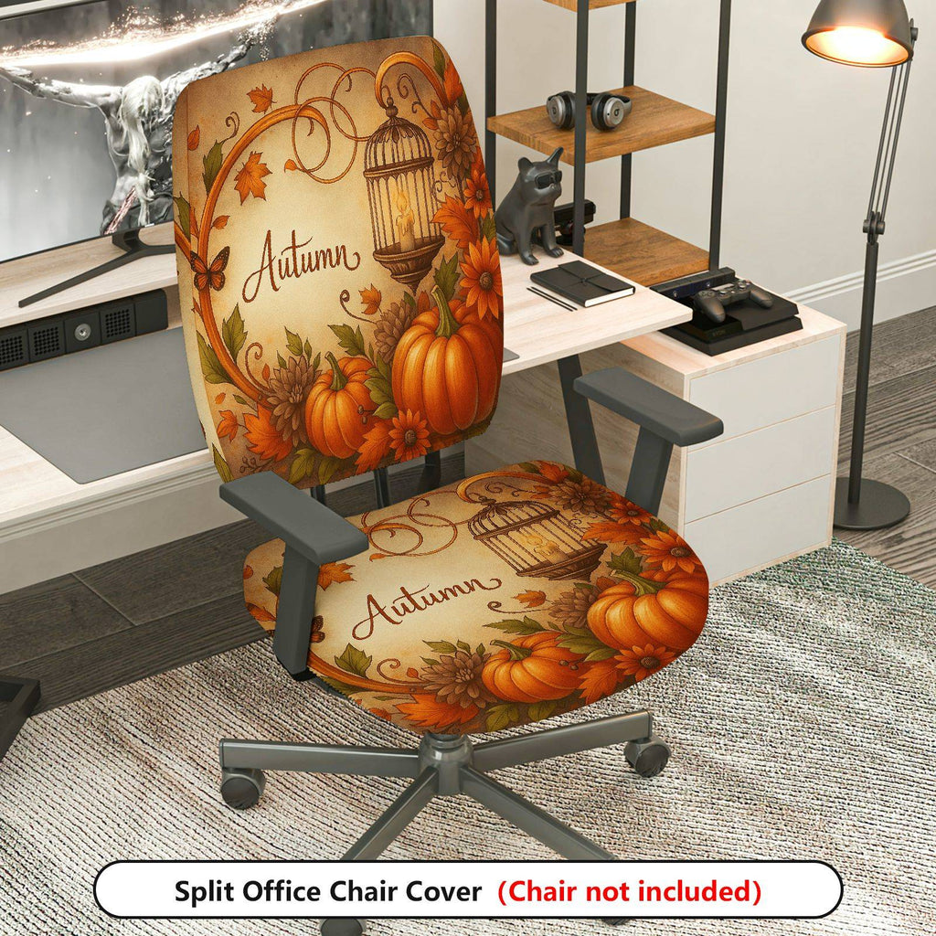 2-Piece Autumn Pumpkin Maple Leaf Lantern Fall  Computer Chair Cover Set, Seat and Backrest