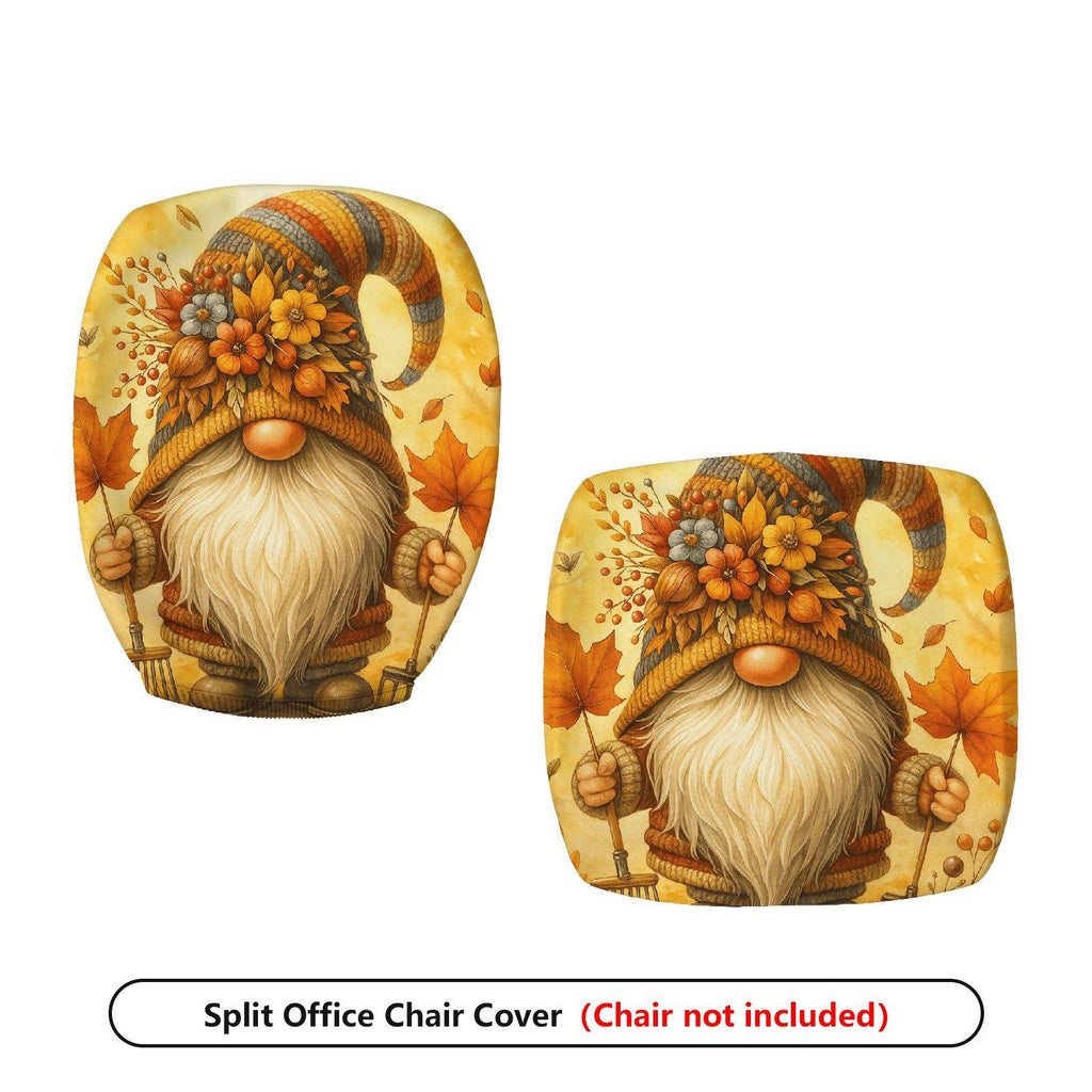 2-Piece Autumn Gnome Floral Leaves Festive Halloween  Computer Chair Cover Set, Seat and Backrest