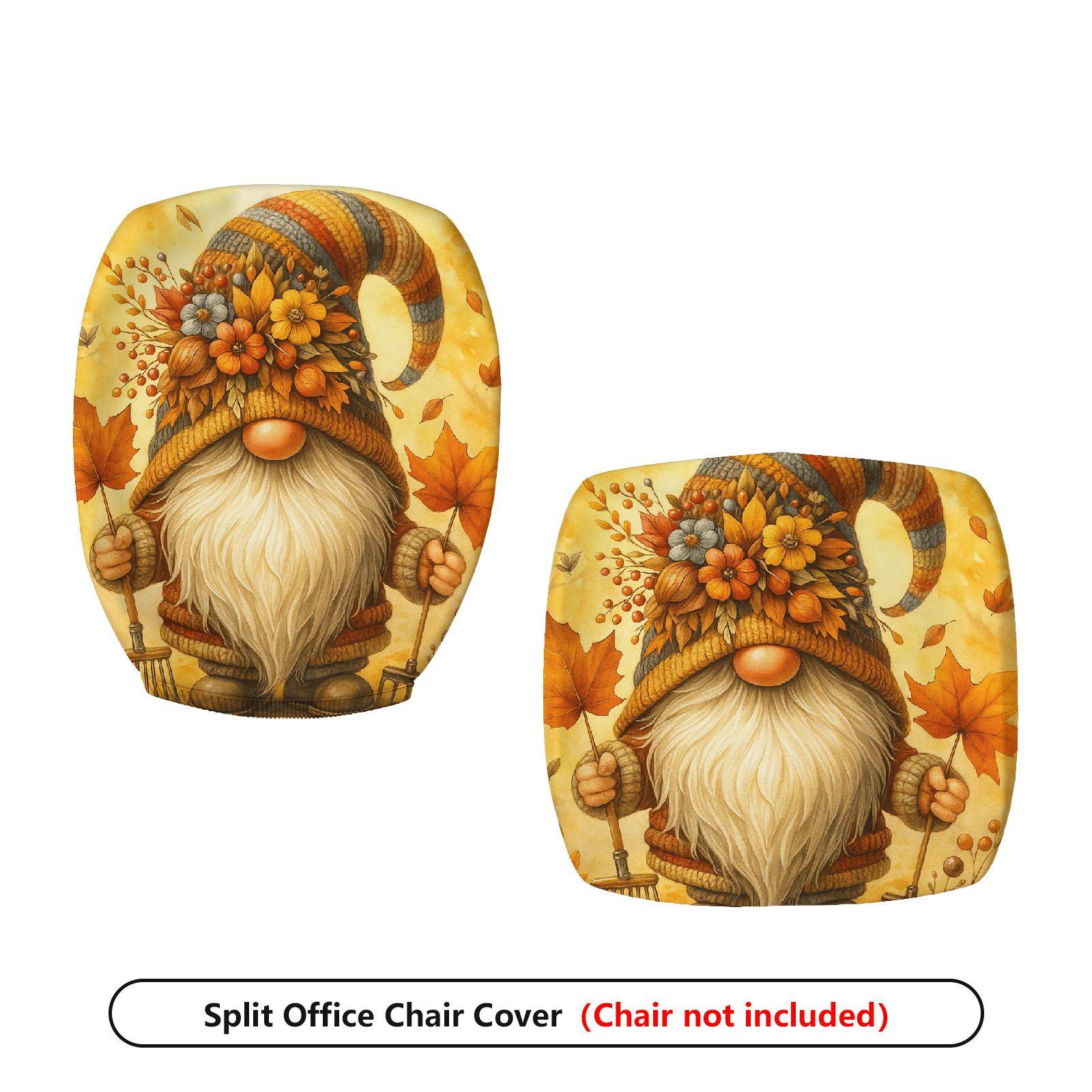 2-Piece Autumn Gnome Floral Leaves Festive Halloween  Computer Chair Cover Set, Seat and Backrest