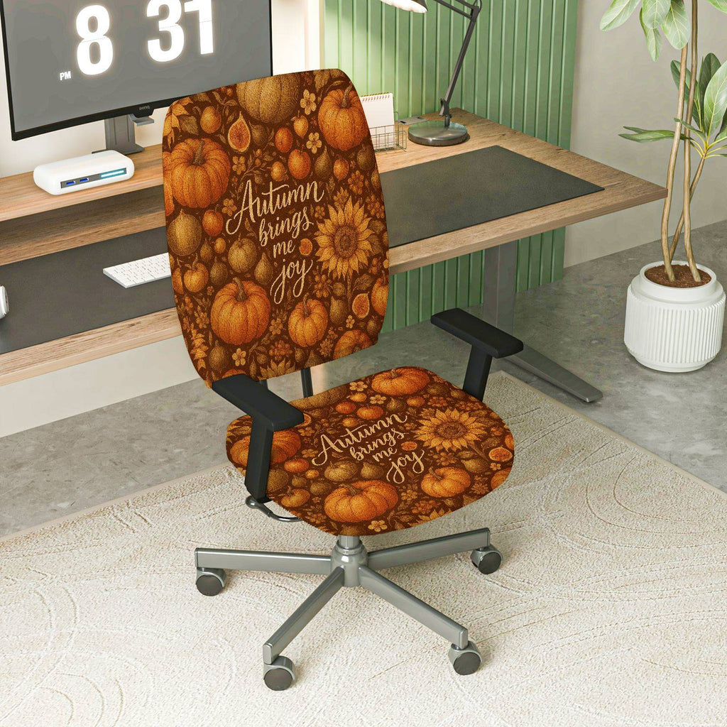 2-Piece Autumn Pumpkin Sunflower Cozy Thanksgiving Festival  Computer Chair Cover Set, Seat and Backrest