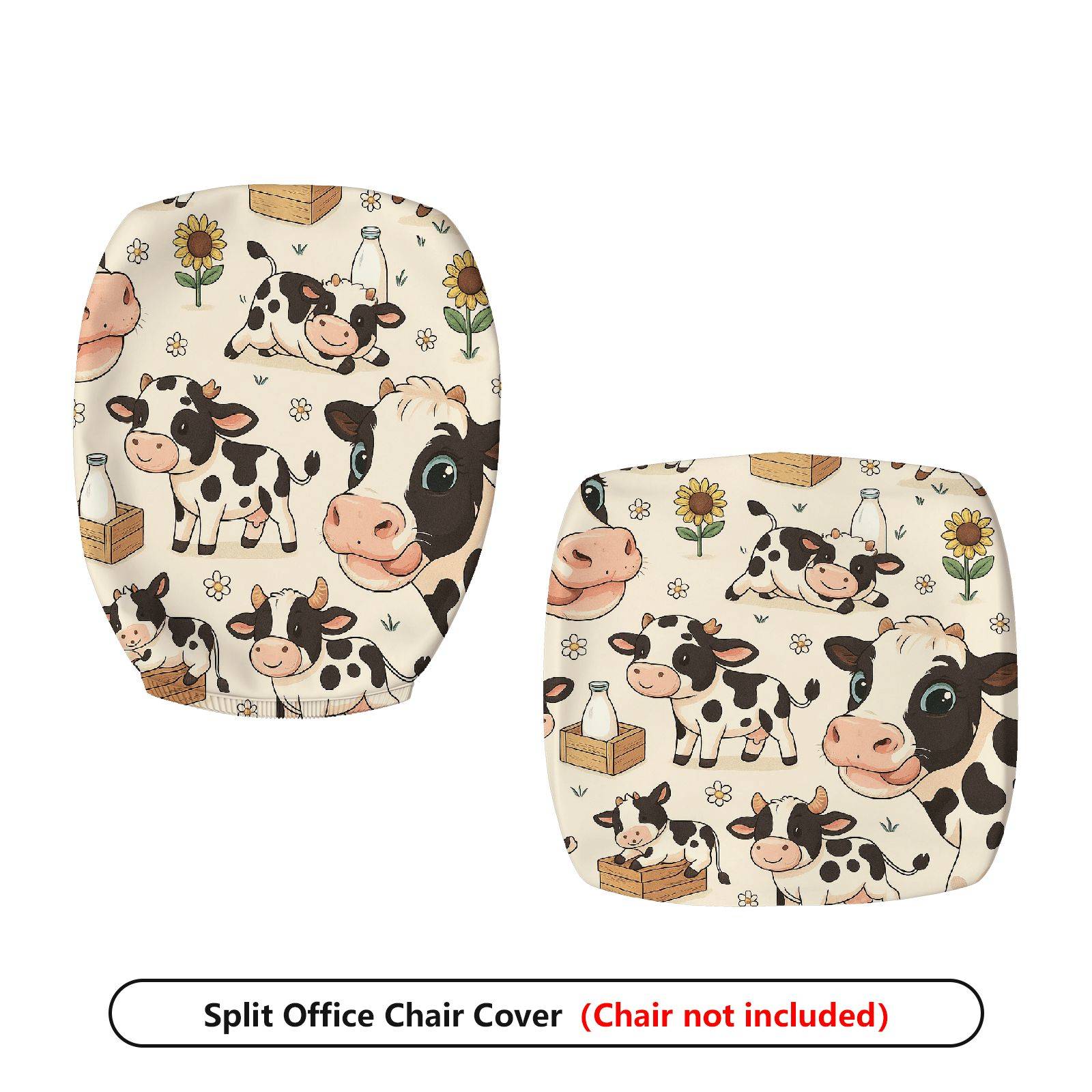 2-Piece Animal Farm Cow Design  Computer Chair Cover Set, Seat and Backrest
