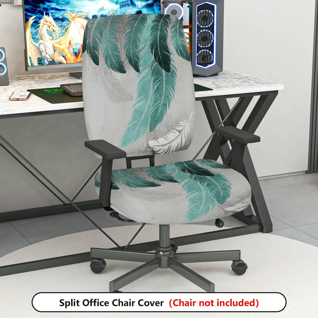 2-Piece Abstract Feather Leaf Print Pattern  Computer Chair Cover Set, Seat and Backrest
