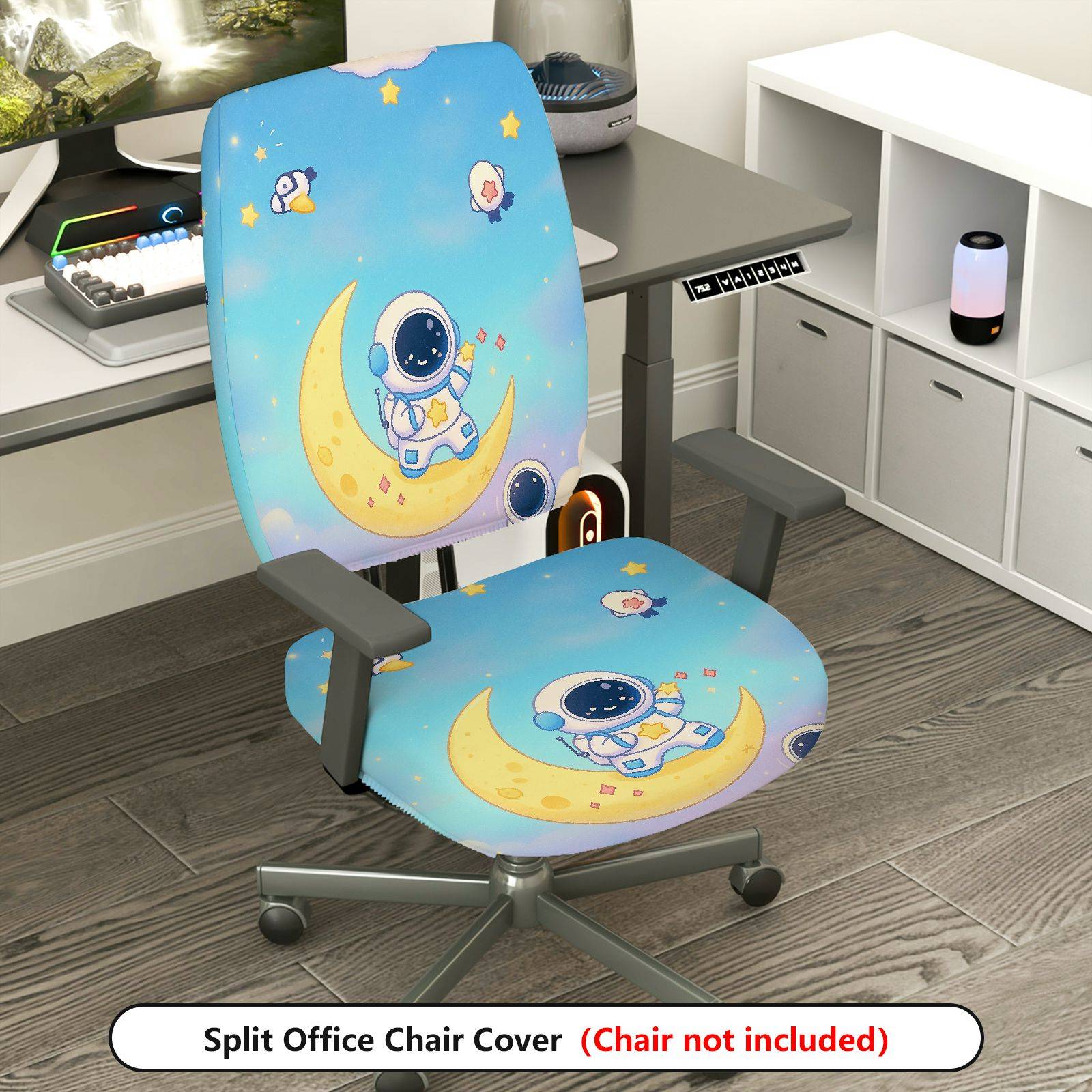 2-Piece Astronaut Moon Star Sky Space  Computer Chair Cover Set, Seat and Backrest