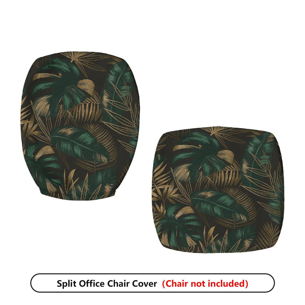 2-Piece Tropical Leaf Green Black Gold  Computer Chair Cover Set, Seat and Backrest