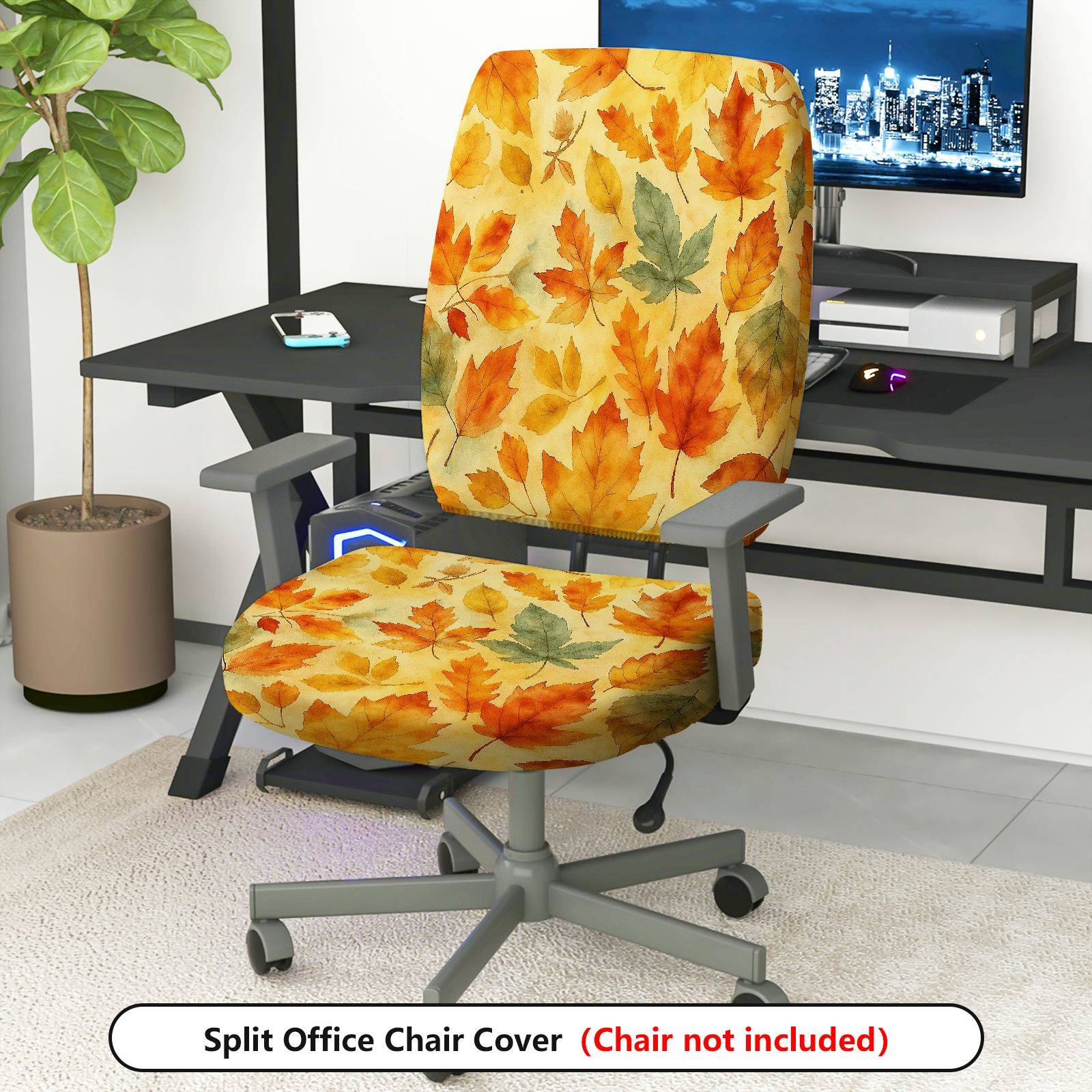 2-Piece Autumn Leaves Fall Season Decorative  Computer Chair Cover Set, Seat and Backrest