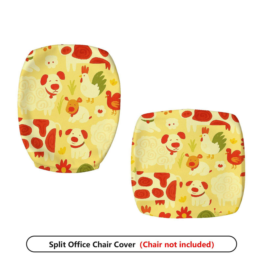 2-Piece Animal Pattern Farm Style Yellow Colorful  Computer Chair Cover Set, Seat and Backrest