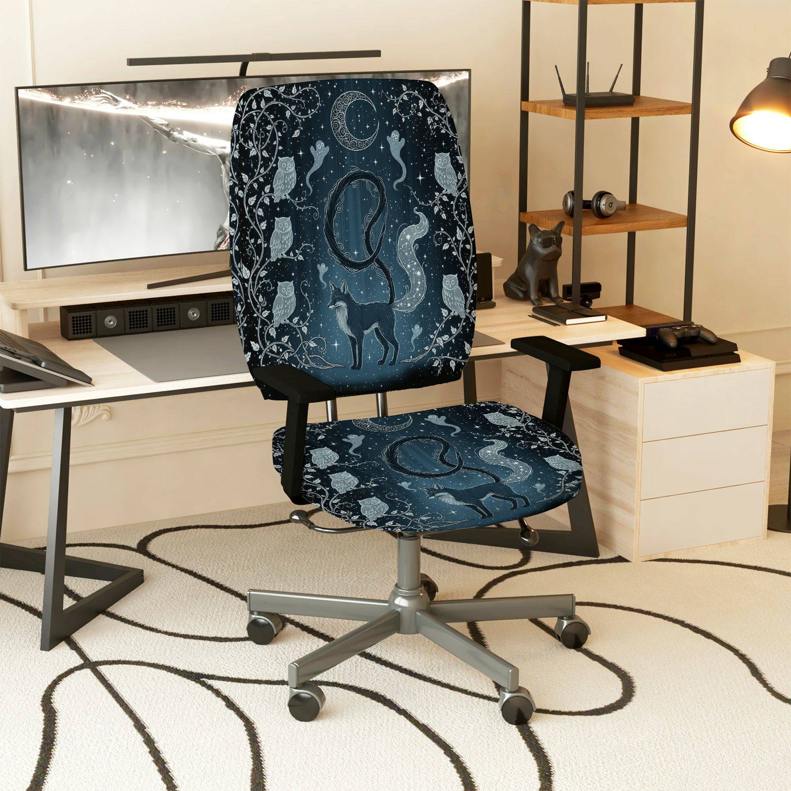 2-Piece Animal Cosmic Night Cool Star Moon  Computer Chair Cover Set, Seat and Backrest