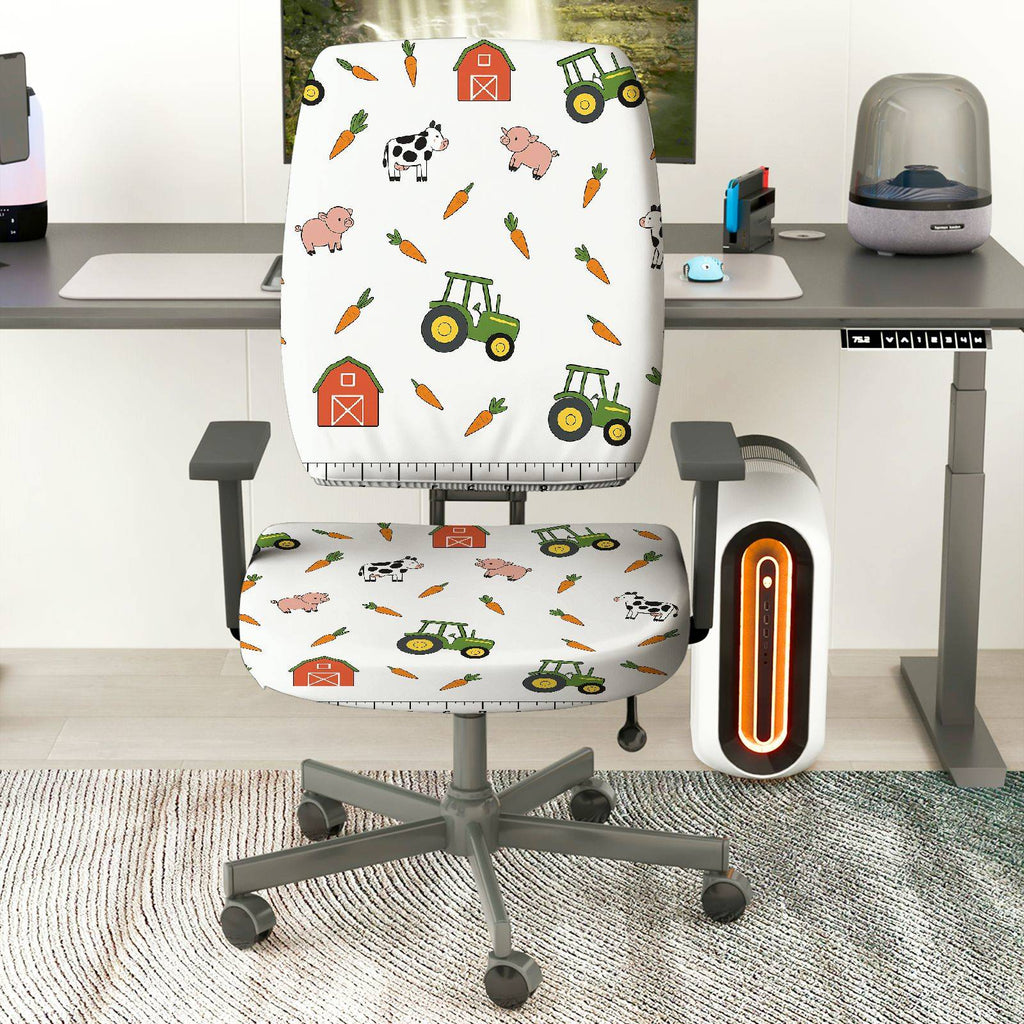 2-Piece Farm Animal Truck Barn Carrot Tractor  Computer Chair Cover Set, Seat and Backrest