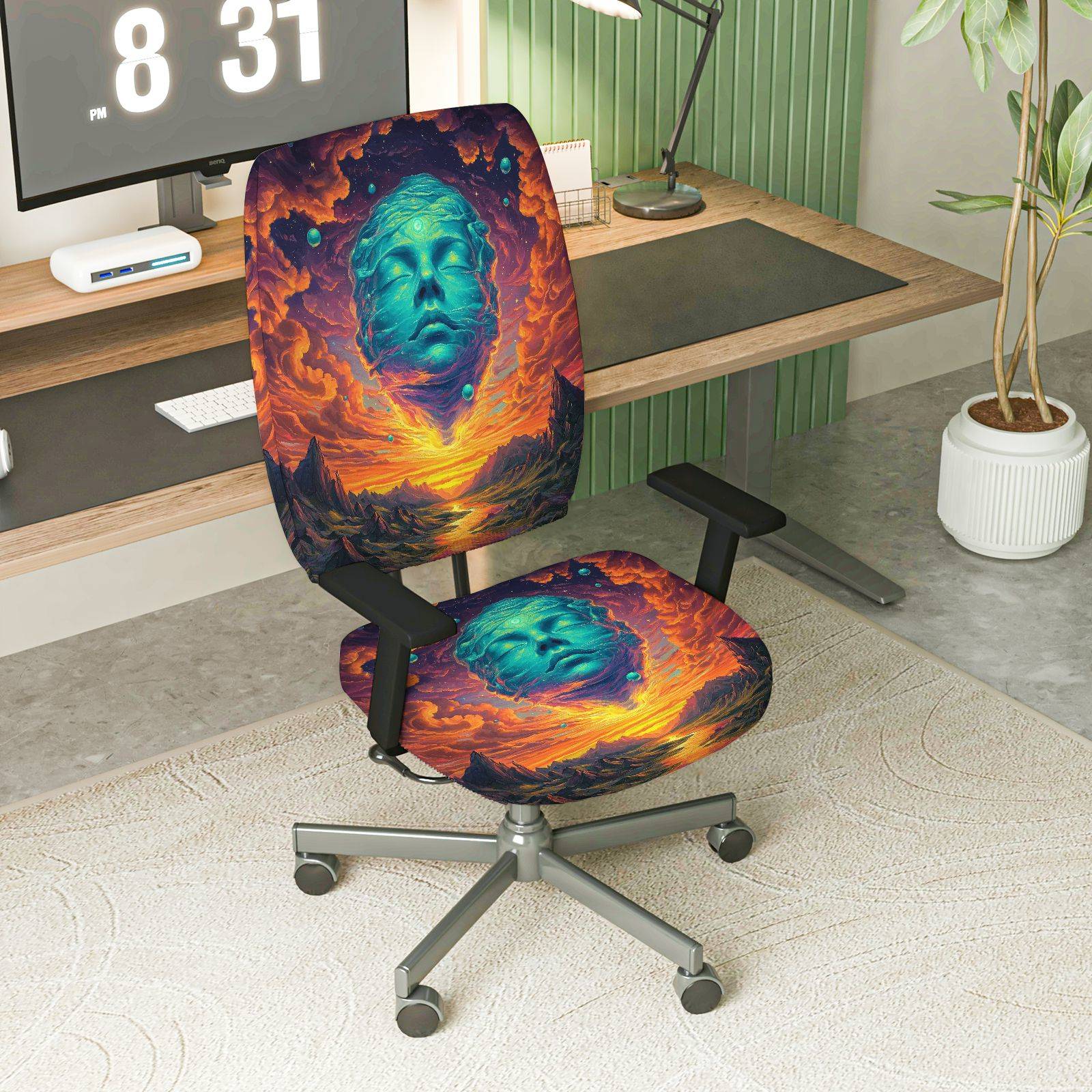 2-Piece Abstract Artistic Graphic Cosmic Landscape Galaxy Astronaut Theme  Computer Chair Cover Set, Seat and Backrest