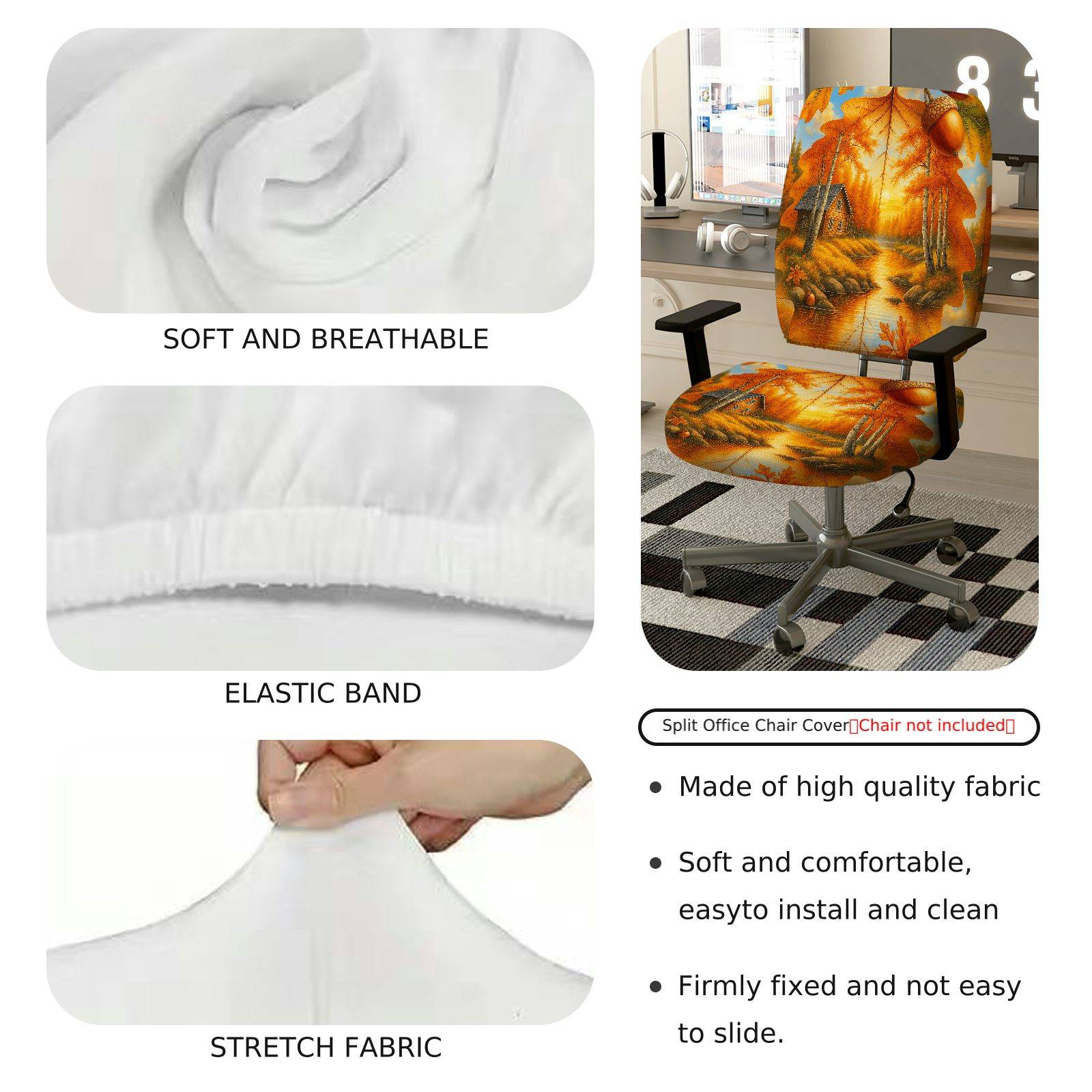 2-Piece Autumn Scenic Cottage Forest River Rustic  Computer Chair Cover Set, Seat and Backrest