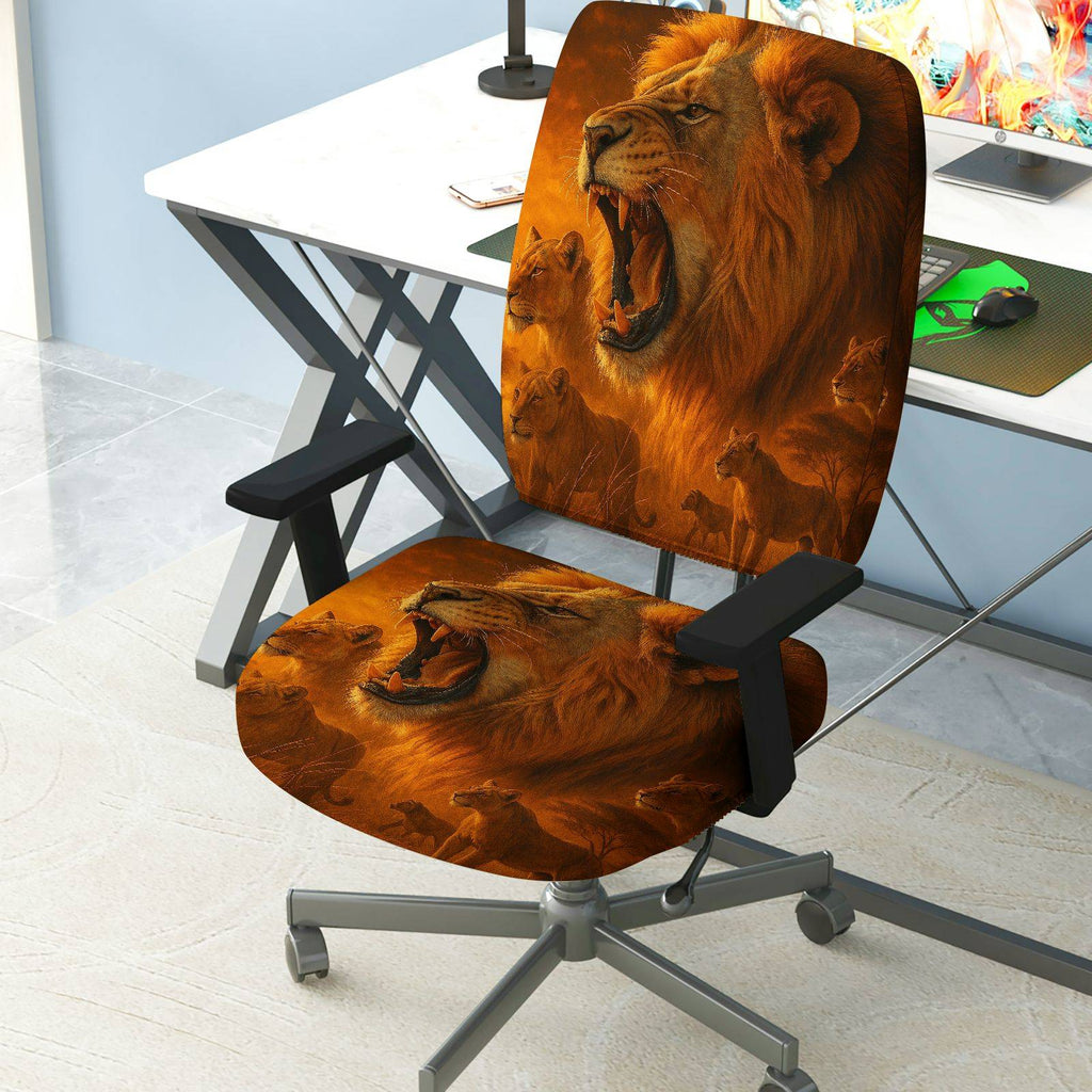 2-Piece Animal Lion Wildlife Nature Stylish  Computer Chair Cover Set, Seat and Backrest