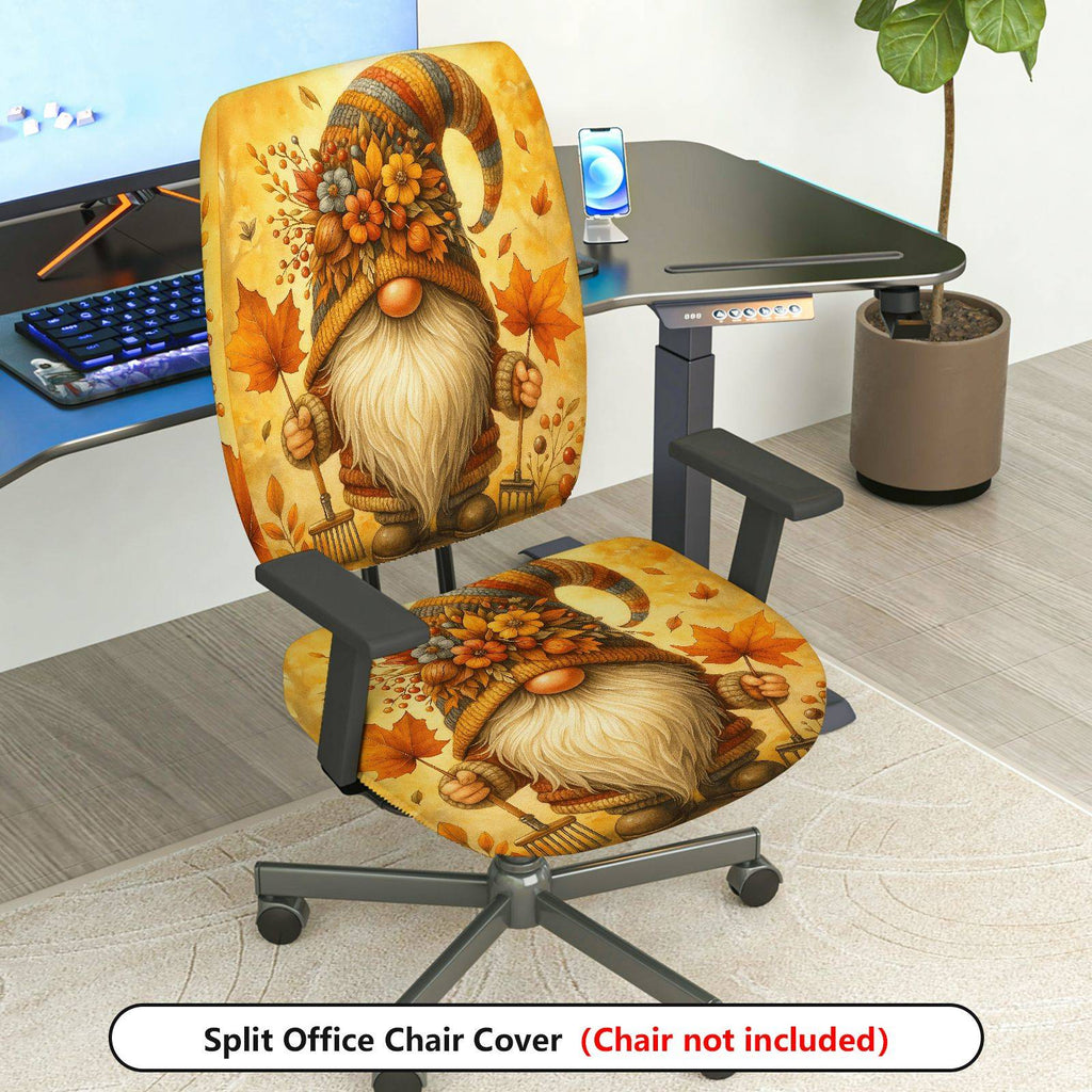 2-Piece Autumn Gnome Floral Leaves Festive Halloween  Computer Chair Cover Set, Seat and Backrest