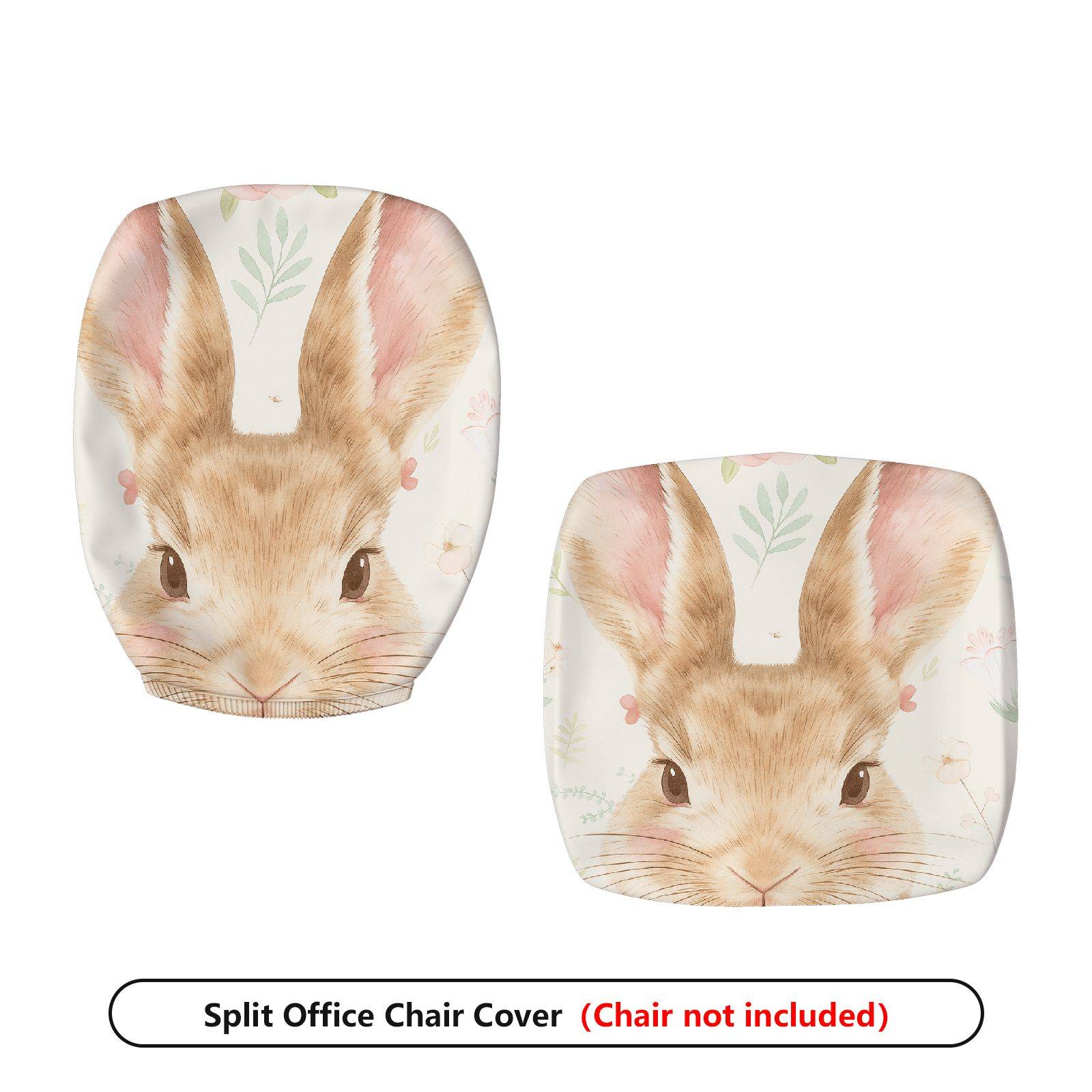 2-Piece Bunny Pastoral Animal Floral Cute Easter  Computer Chair Cover Set, Seat and Backrest