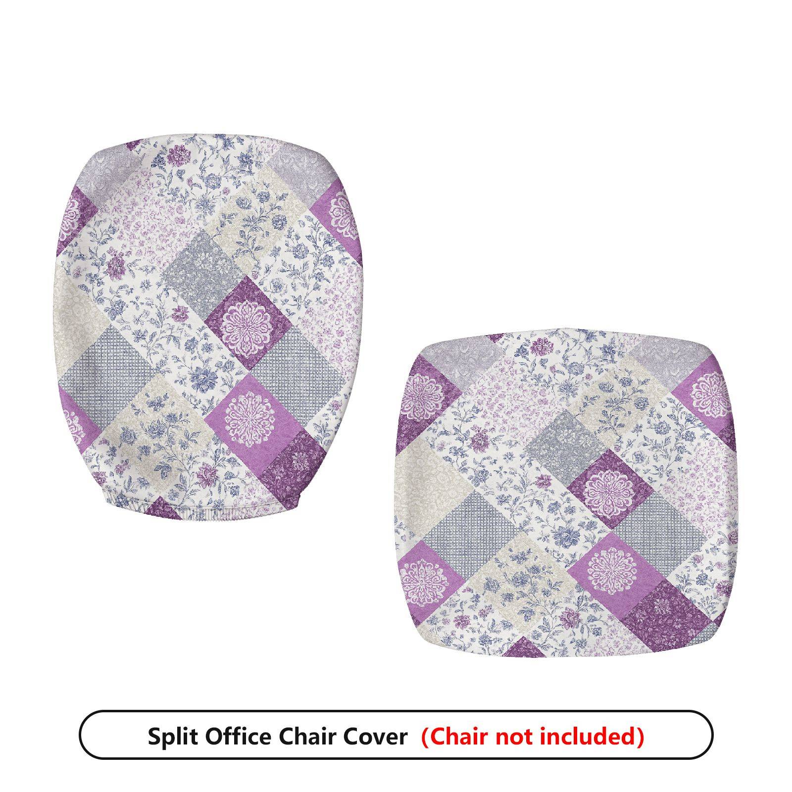 2-Piece Abstract Floral Plaid Purple Quilted  Computer Chair Cover Set, Seat and Backrest