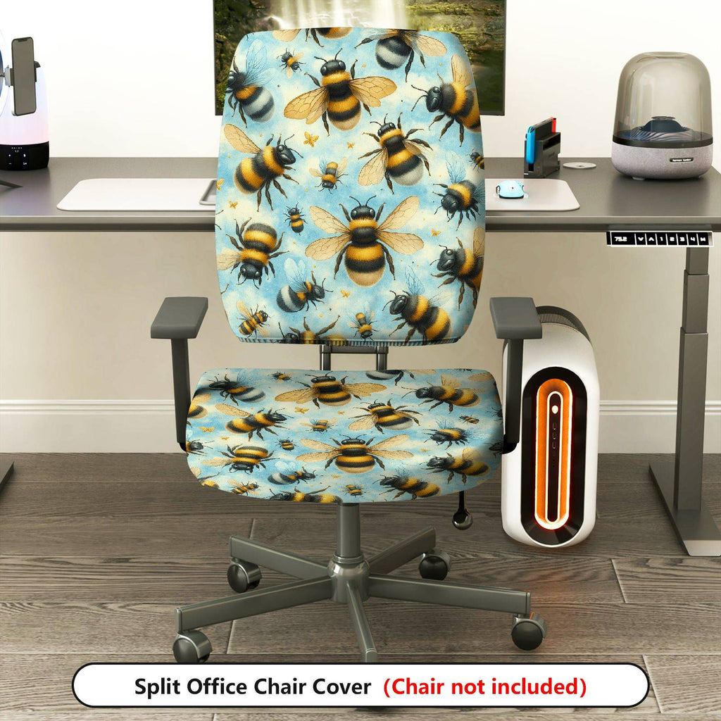 2-Piece Animal Nature Pattern Bee  Computer Chair Cover Set, Seat and Backrest