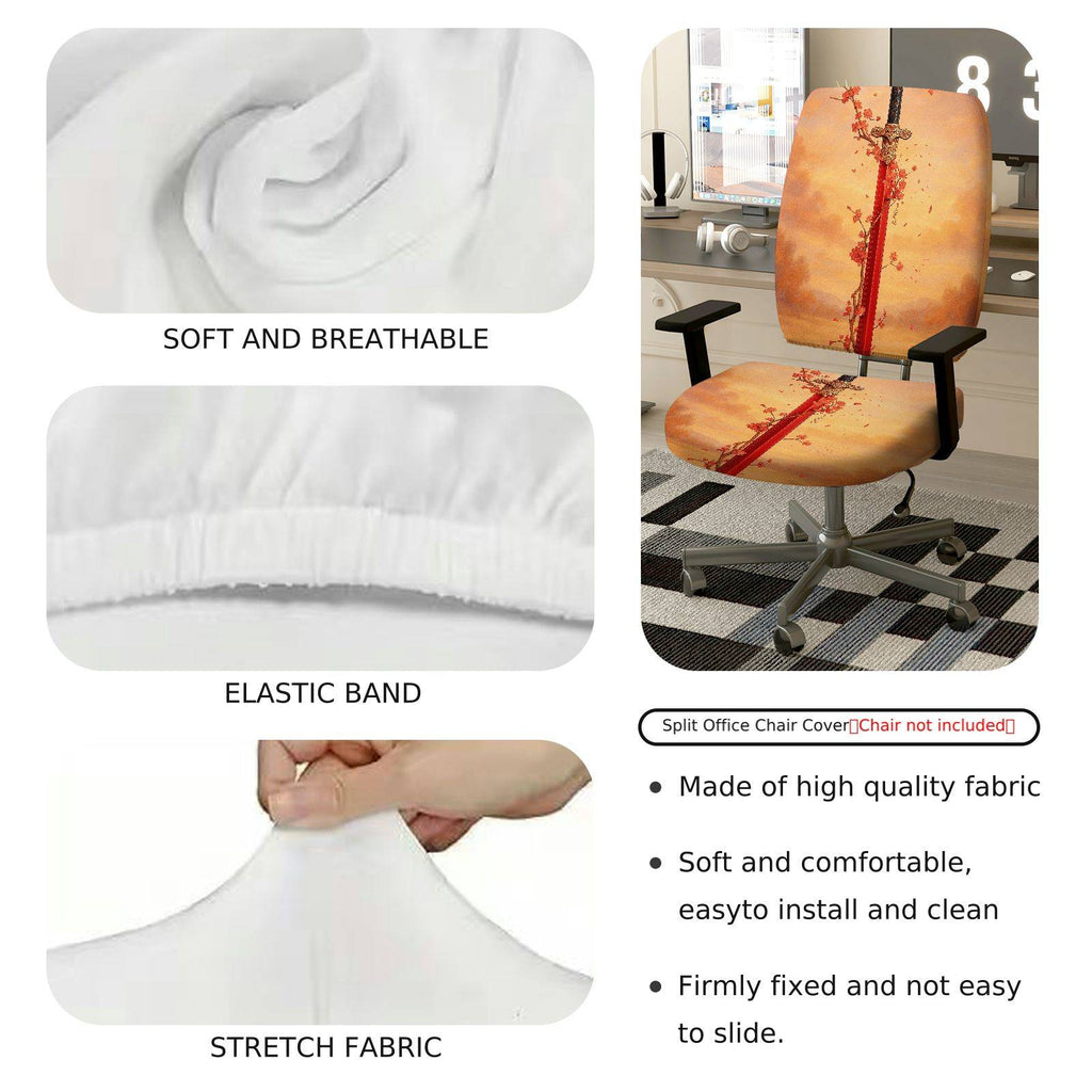 2-Piece Autumn Butterfly Zipper Floral Orange  Computer Chair Cover Set, Seat and Backrest