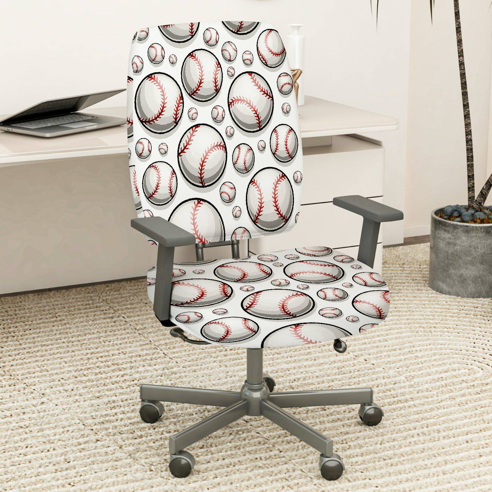 2-Piece Baseball Sports Pattern  Computer Chair Cover Set, Seat and Backrest