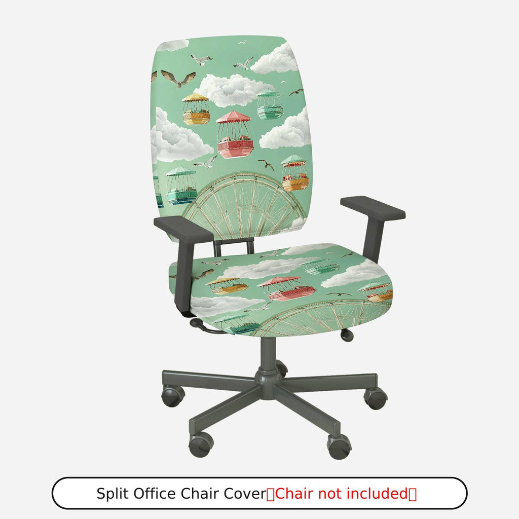 2-Piece Amusement Park Ferris Wheel Clouds Birds Festive  Computer Chair Cover Set, Seat and Backrest