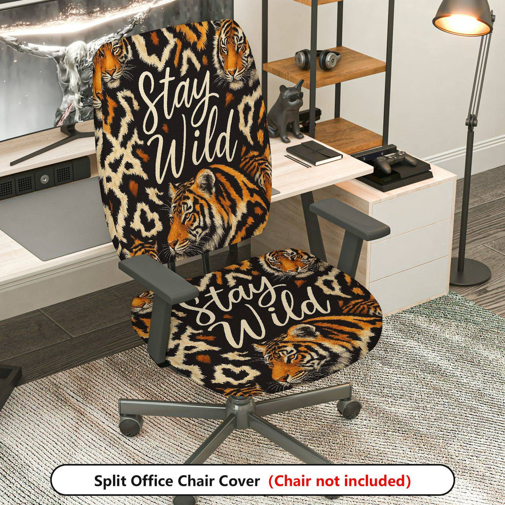2-Piece Animal Tiger Stay Wild Nature Wildlife  Computer Chair Cover Set, Seat and Backrest