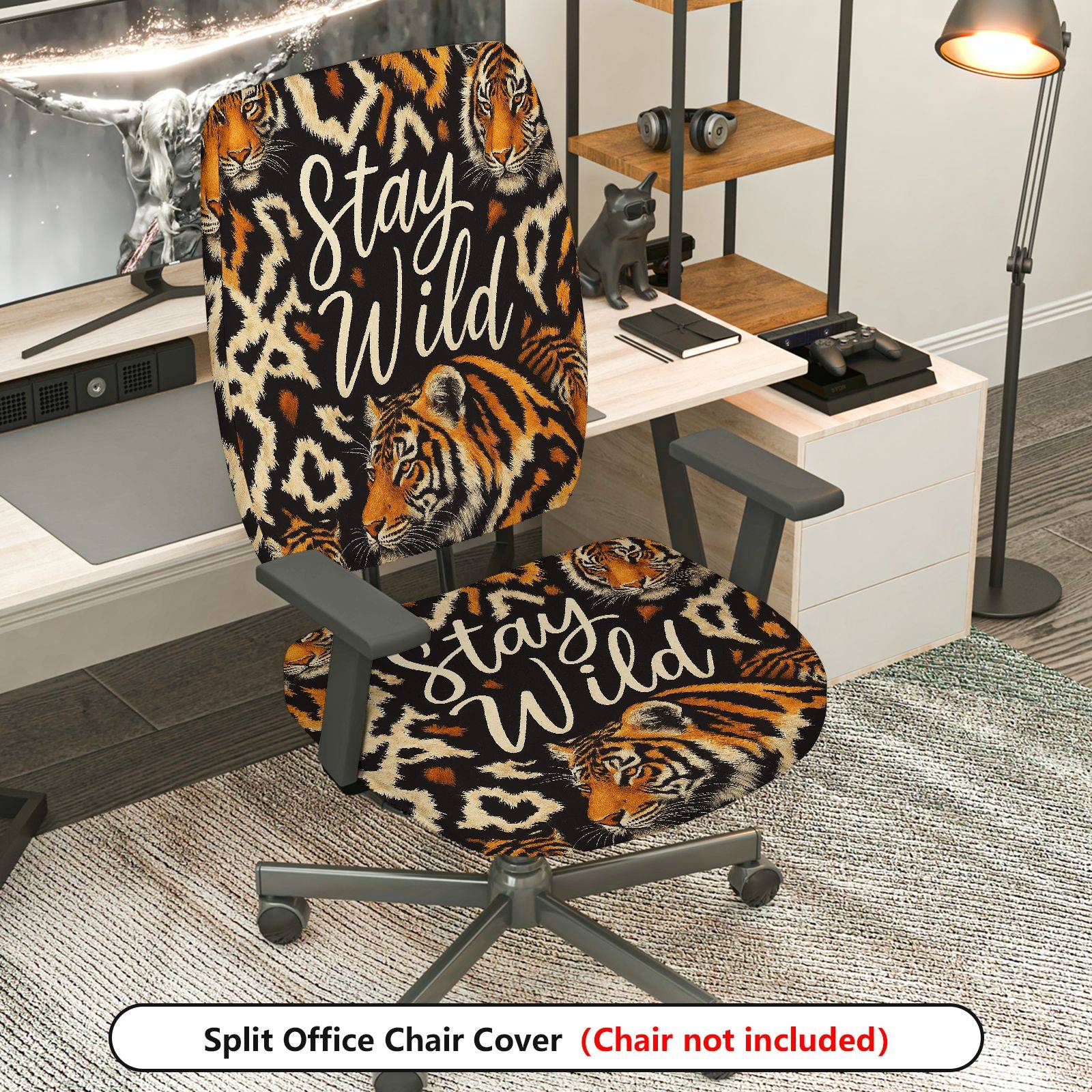 2-Piece Animal Tiger Stay Wild Nature Wildlife  Computer Chair Cover Set, Seat and Backrest