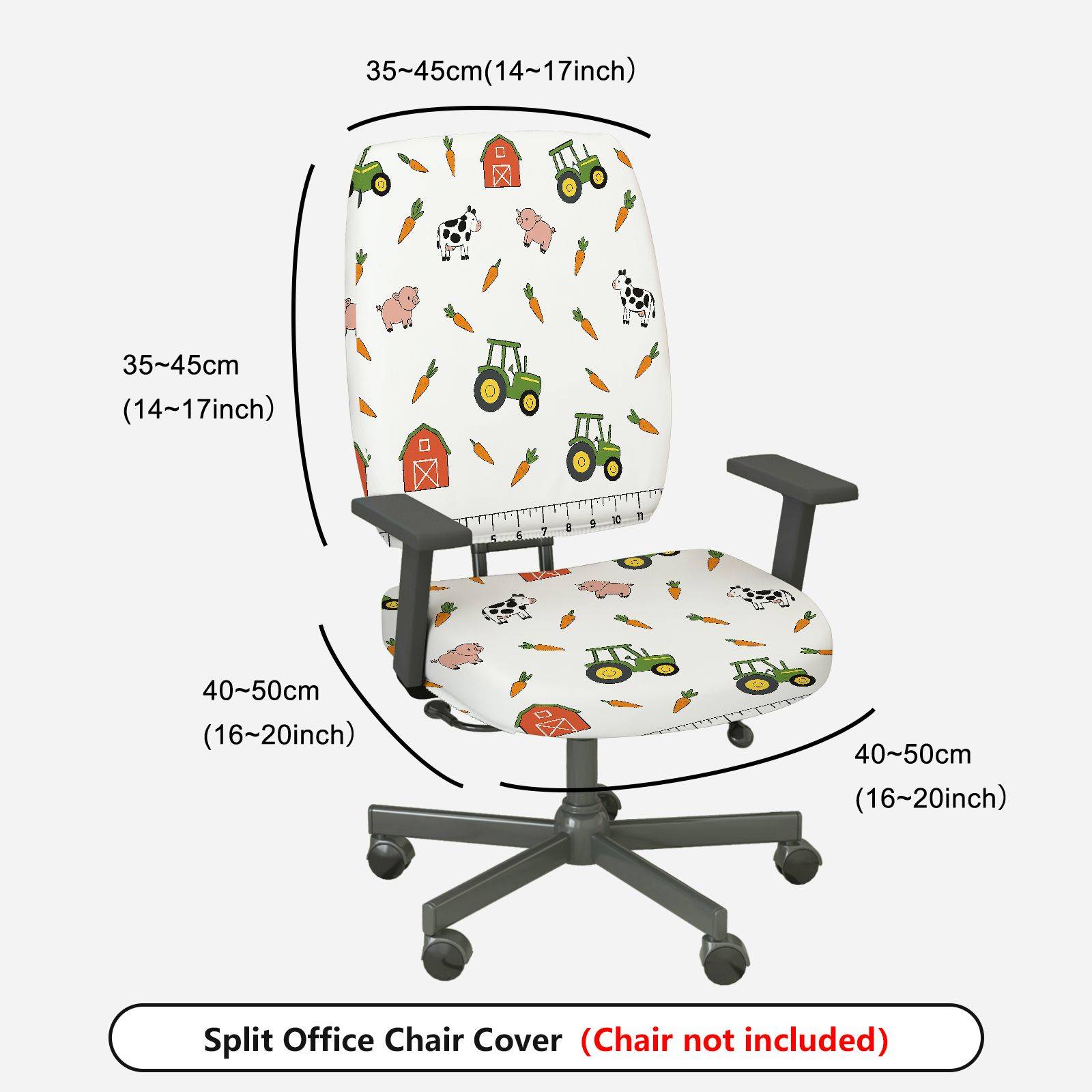 2-Piece Farm Animal Truck Barn Carrot Tractor  Computer Chair Cover Set, Seat and Backrest