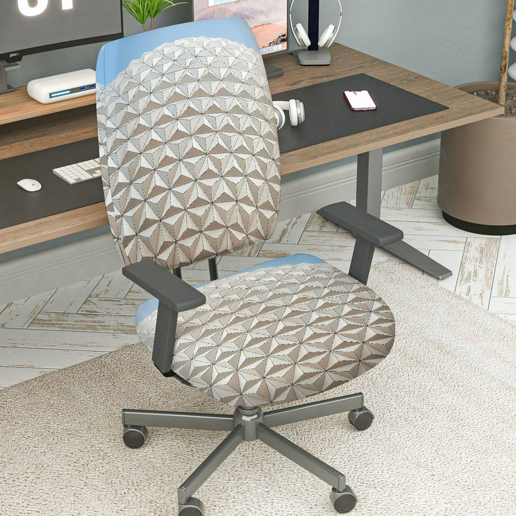 2-Piece Geometric Pattern Gray Design Decorative  Computer Chair Cover Set, Seat and Backrest