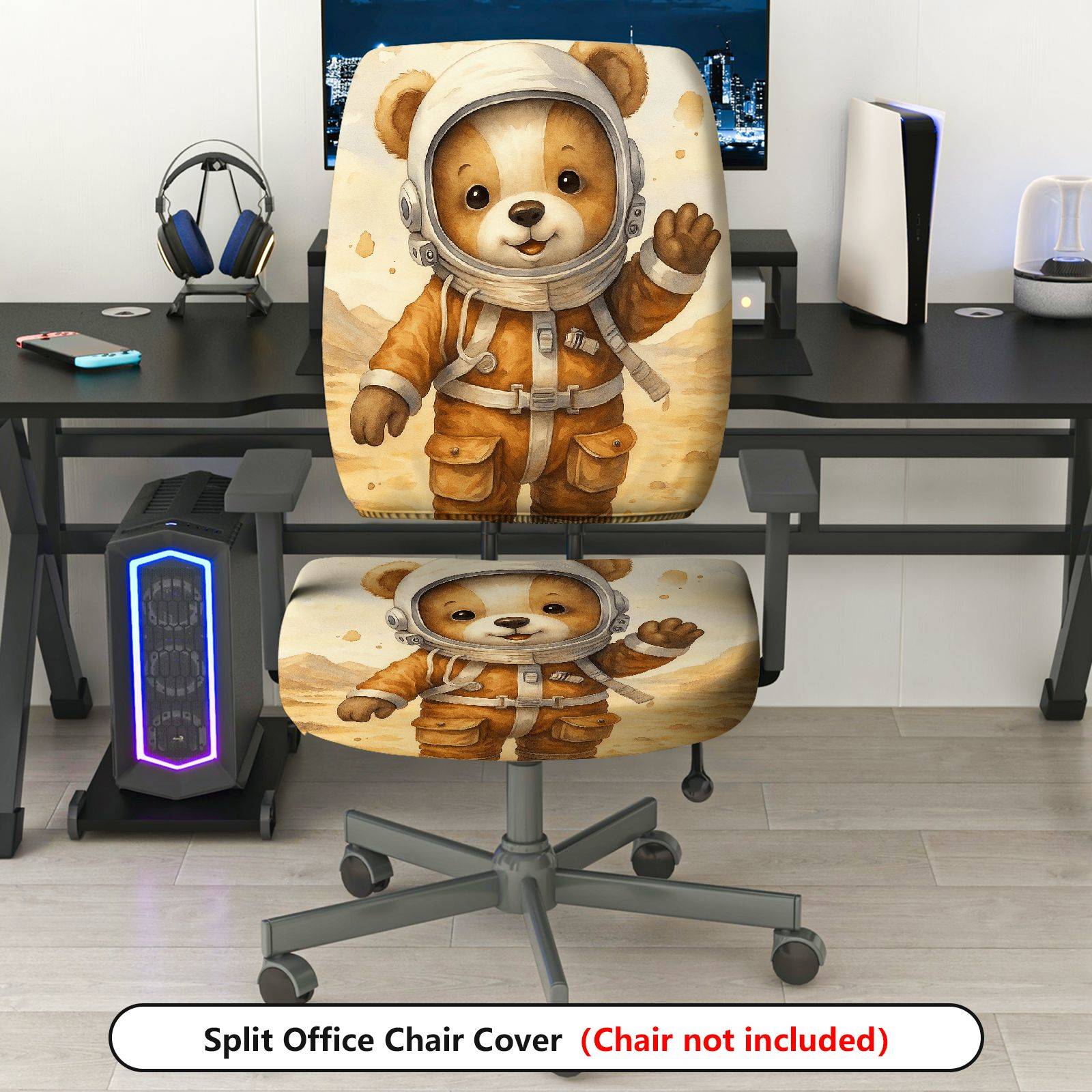 2-Piece astronaut bear adventure space novelty  Computer Chair Cover Set, Seat and Backrest