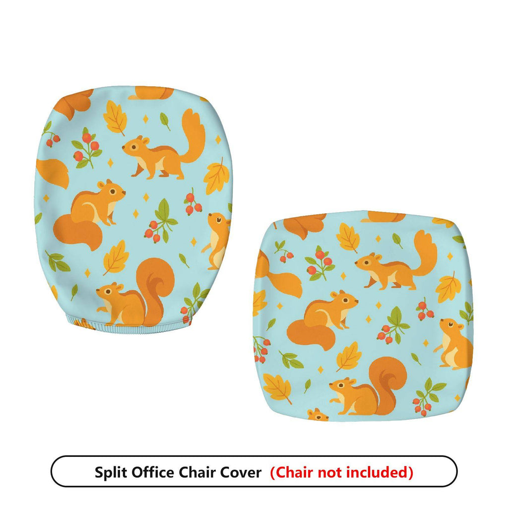 2-Piece Autumn Squirrel Leaves Berry  Computer Chair Cover Set, Seat and Backrest