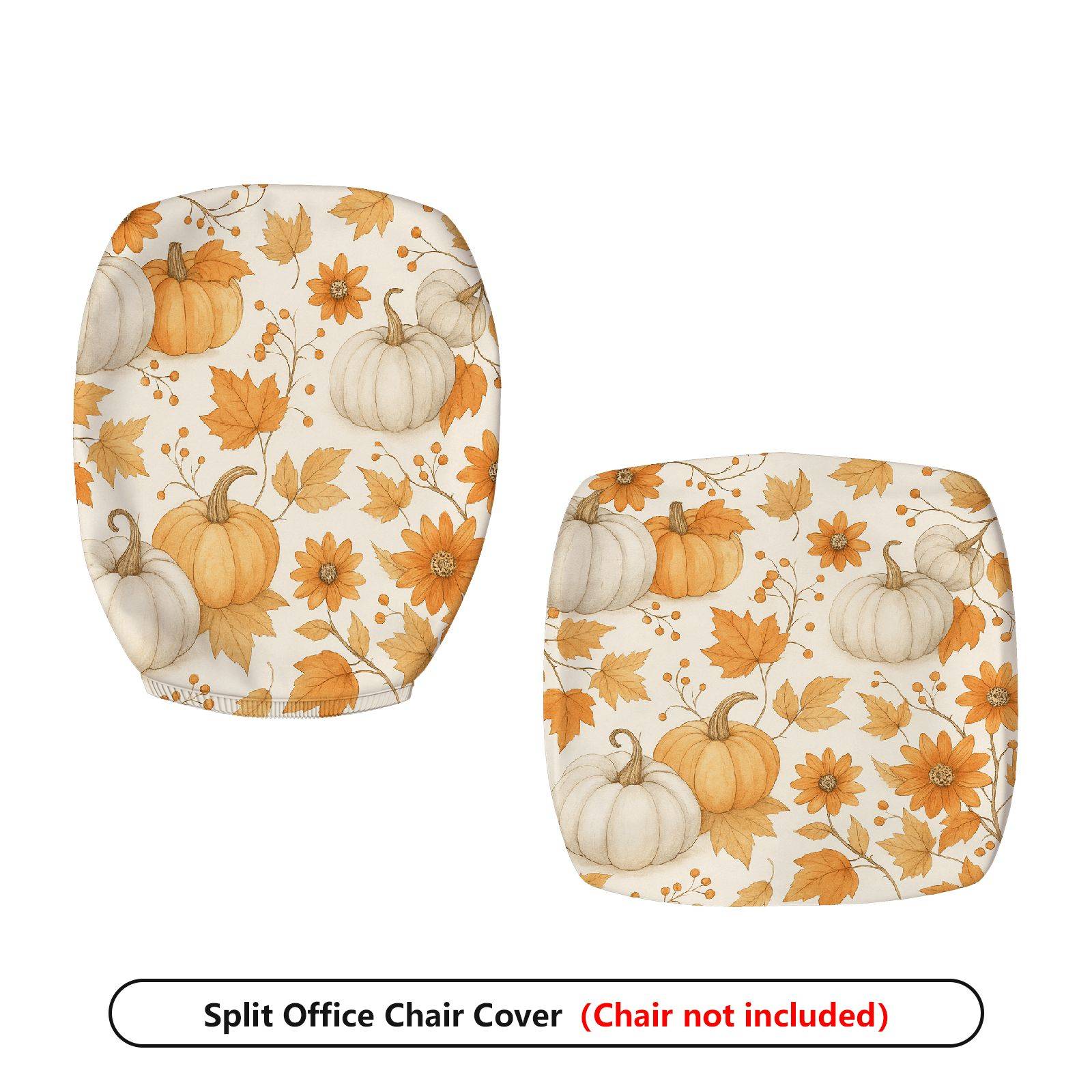 2-Piece Autumn Pumpkin Leaves Floral Thanksgiving  Computer Chair Cover Set, Seat and Backrest