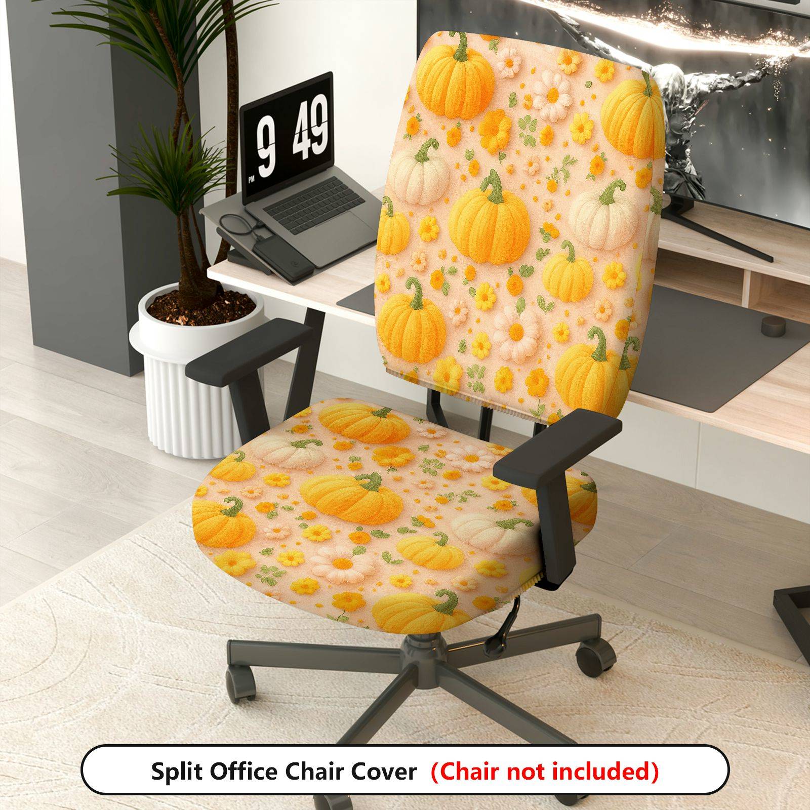 2-Piece Autumn Pumpkin Floral Thanksgiving Harvest  Computer Chair Cover Set, Seat and Backrest