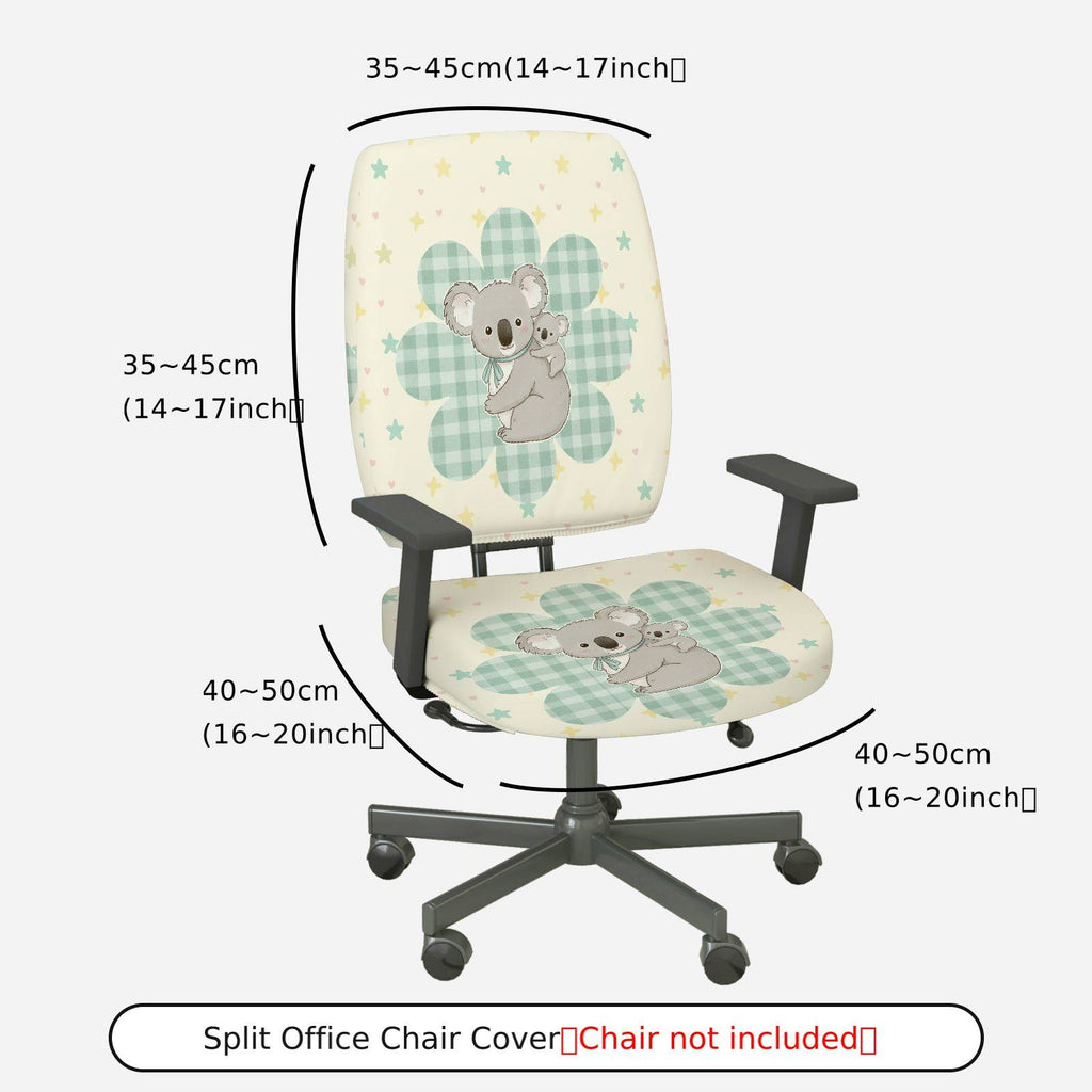 2-Piece Animal Star Plaid Koala  Computer Chair Cover Set, Seat and Backrest