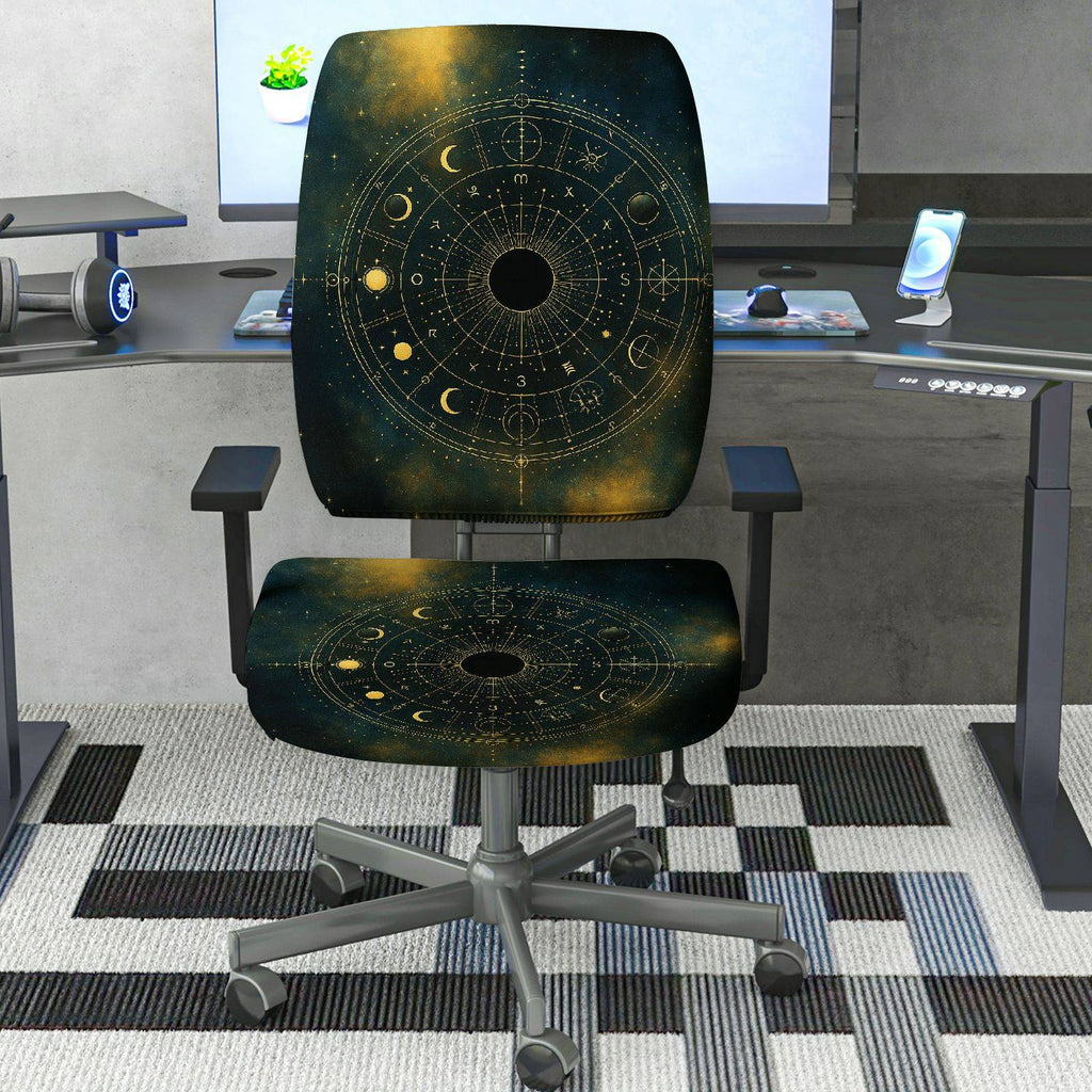 2-Piece Astrology Zodiac Celestial Moon Galaxy  Computer Chair Cover Set, Seat and Backrest