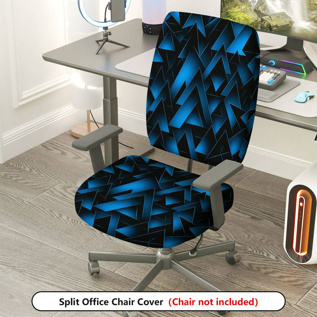 2-Piece Geometric Blue Abstract Triangle Pattern  Computer Chair Cover Set, Seat and Backrest