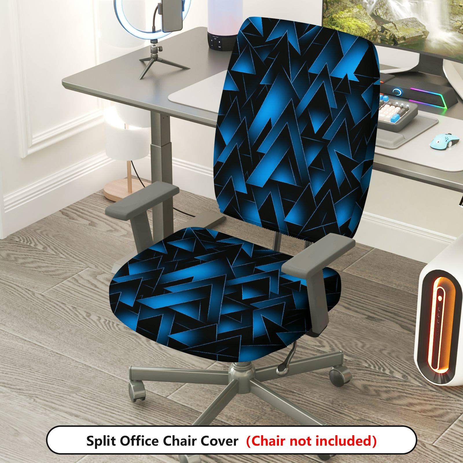 2-Piece Geometric Blue Abstract Triangle Pattern  Computer Chair Cover Set, Seat and Backrest