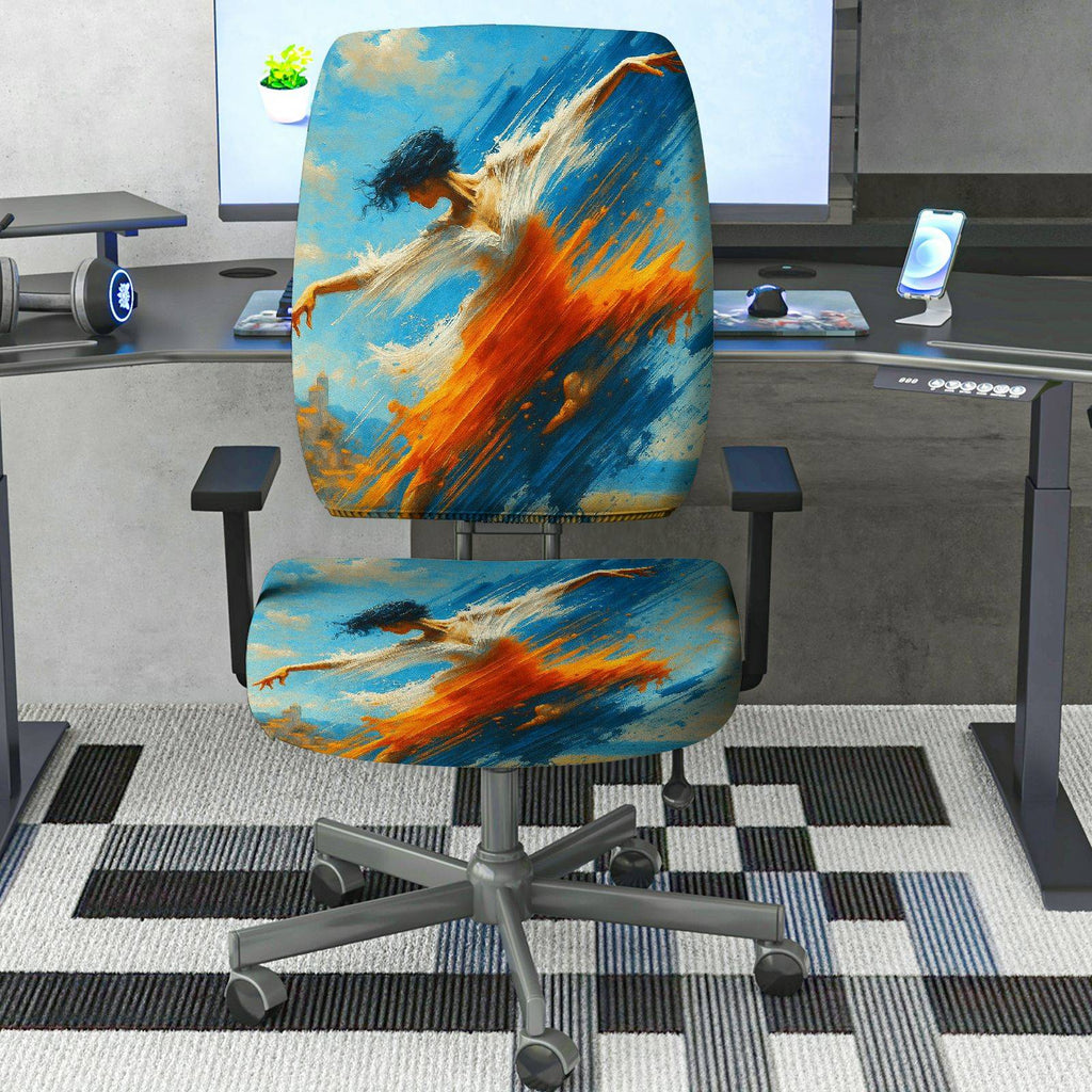 2-Piece Artistic Dance Abstract Colorful Creative Vibrant  Computer Chair Cover Set, Seat and Backrest