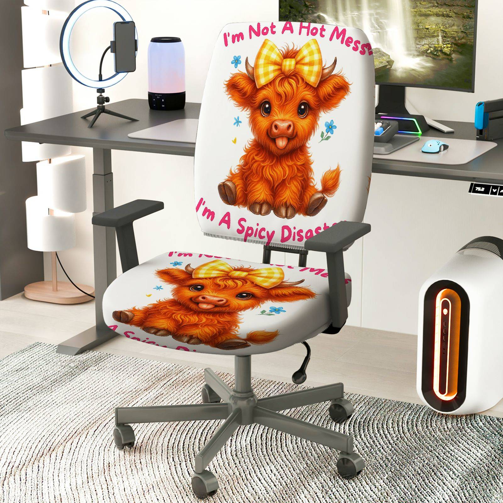 2-Piece Cute Funny Animal  Computer Chair Cover Set, Seat and Backrest